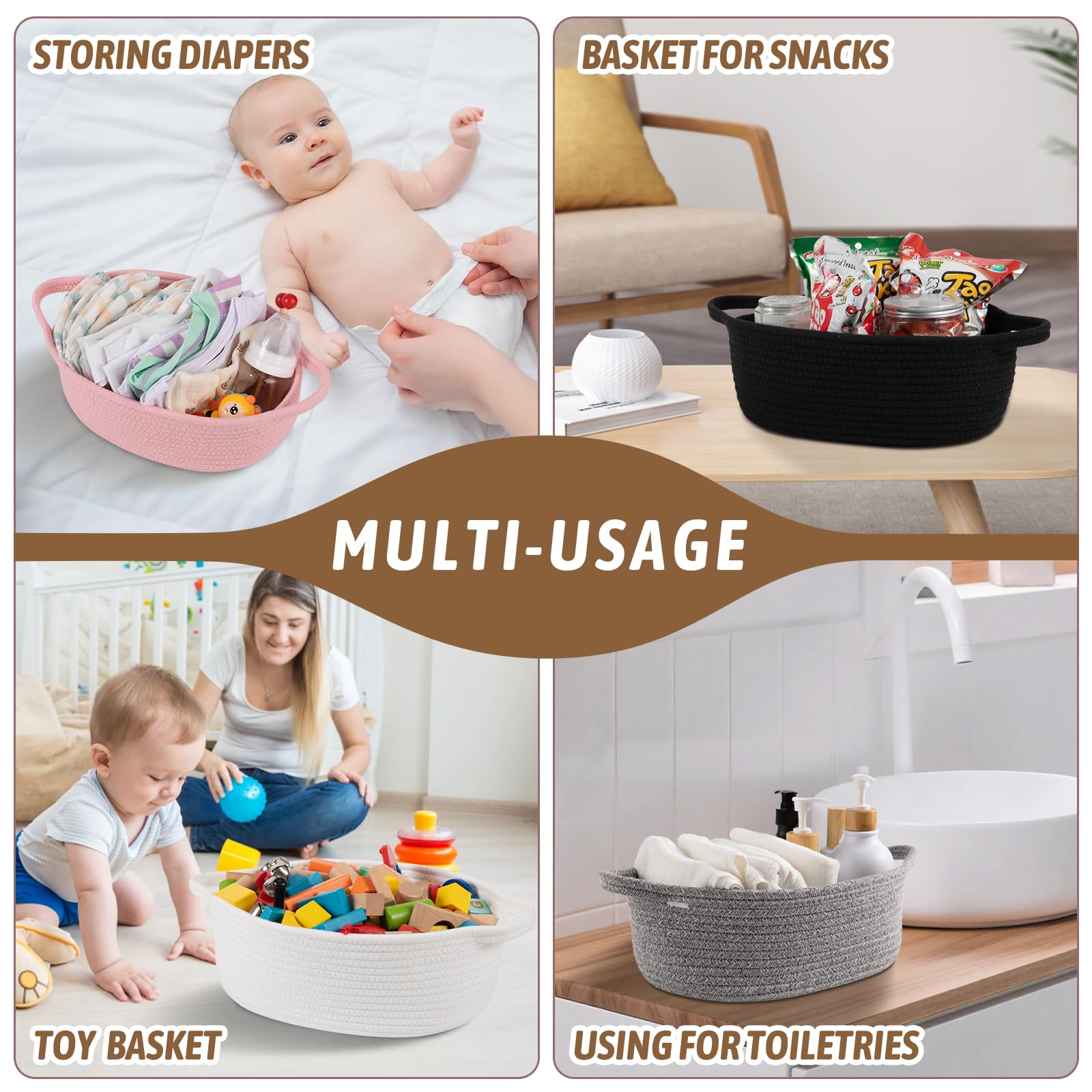 OIAHOMY living room basket used for magazines, remotes, and snacks, keeping spaces tidy.