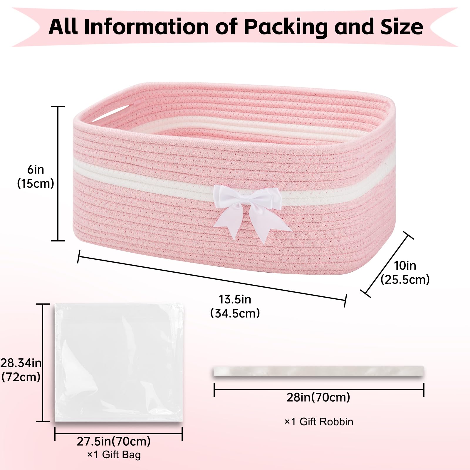 OIAHOMY pink woven storage basket closeup shows soft cotton and no odor.