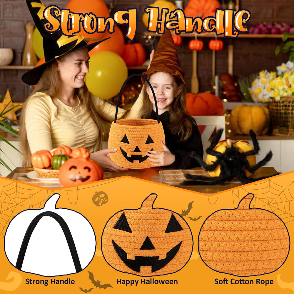 OIAHOMY pumpkin basket with children holding, perfect for family-friendly Halloween