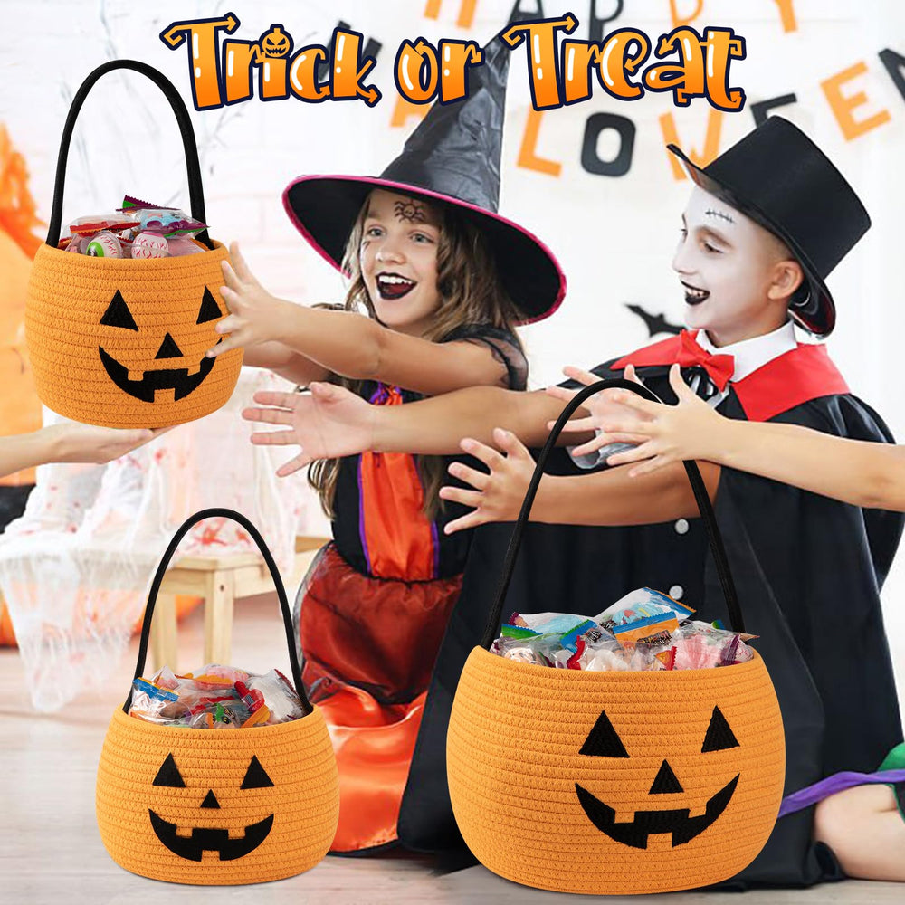 OIAHOMY pumpkin bucket held by kids during trick-or-treat