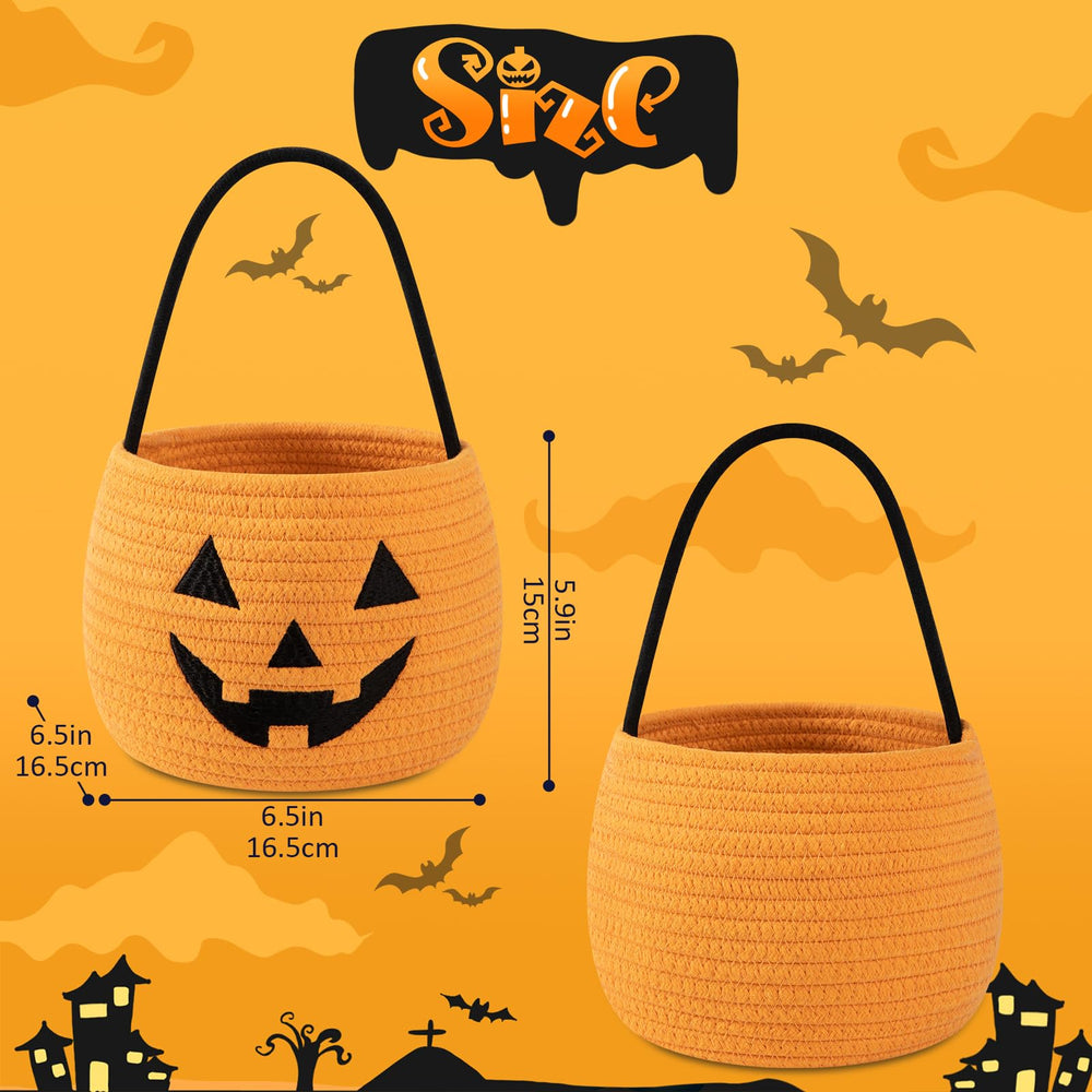OIAHOMY pumpkin basket side view highlights durable cotton rope construction