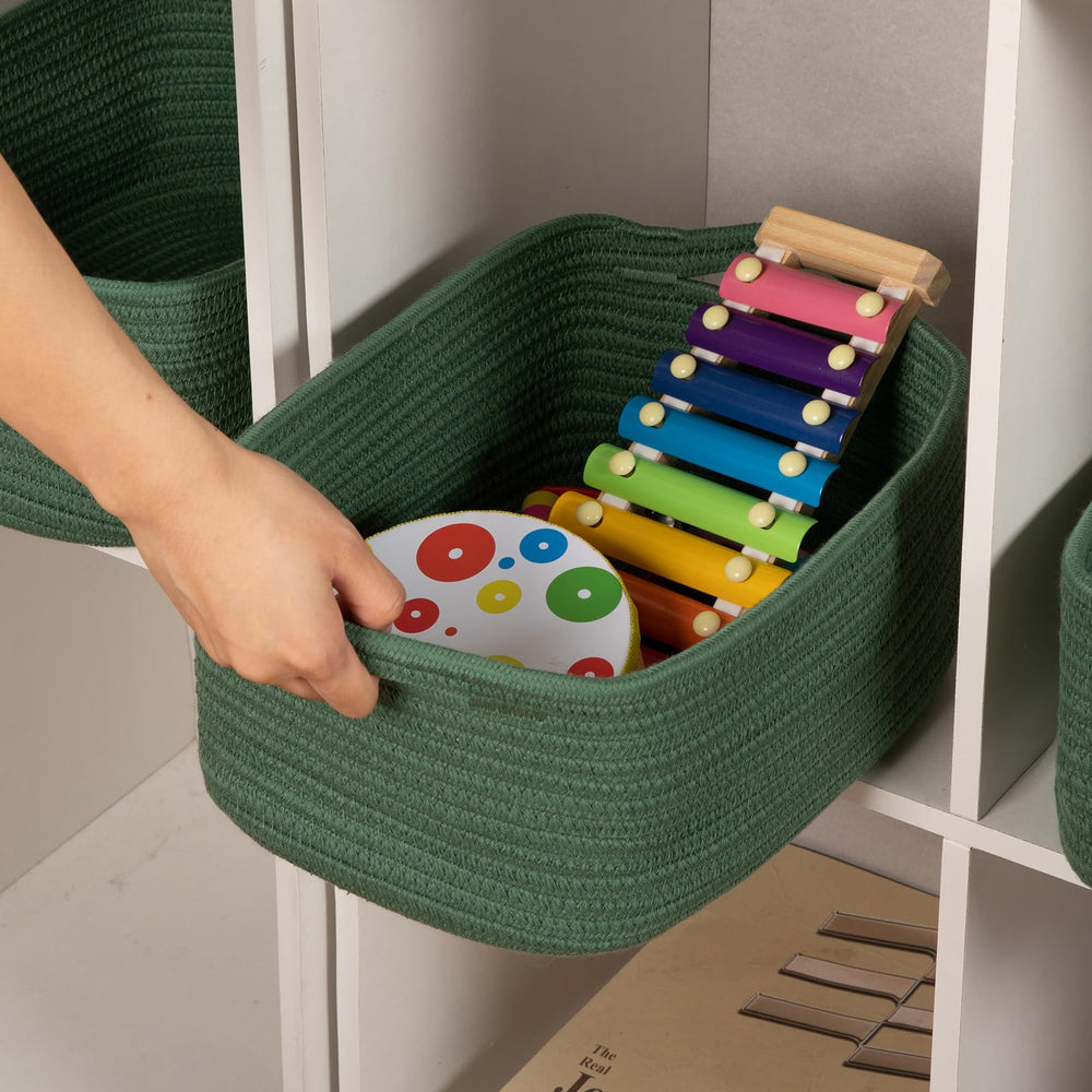 OIAHOMY rectangle basket fits shelves neatly with 12.8x8.9x5.5 inch dimensions.