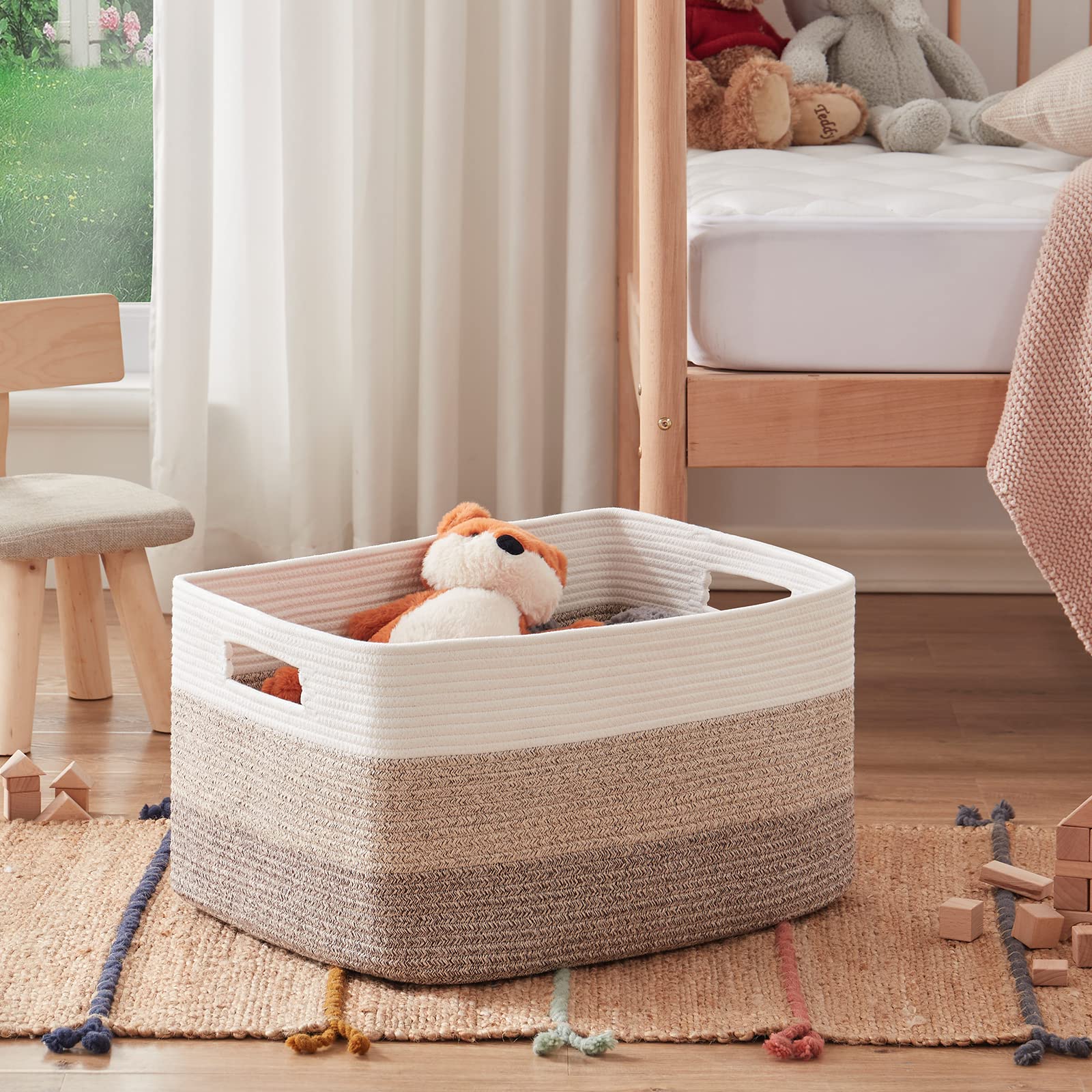 OIAHOMY rectangle basket with side handle, easy to move heavy laundry or toys.