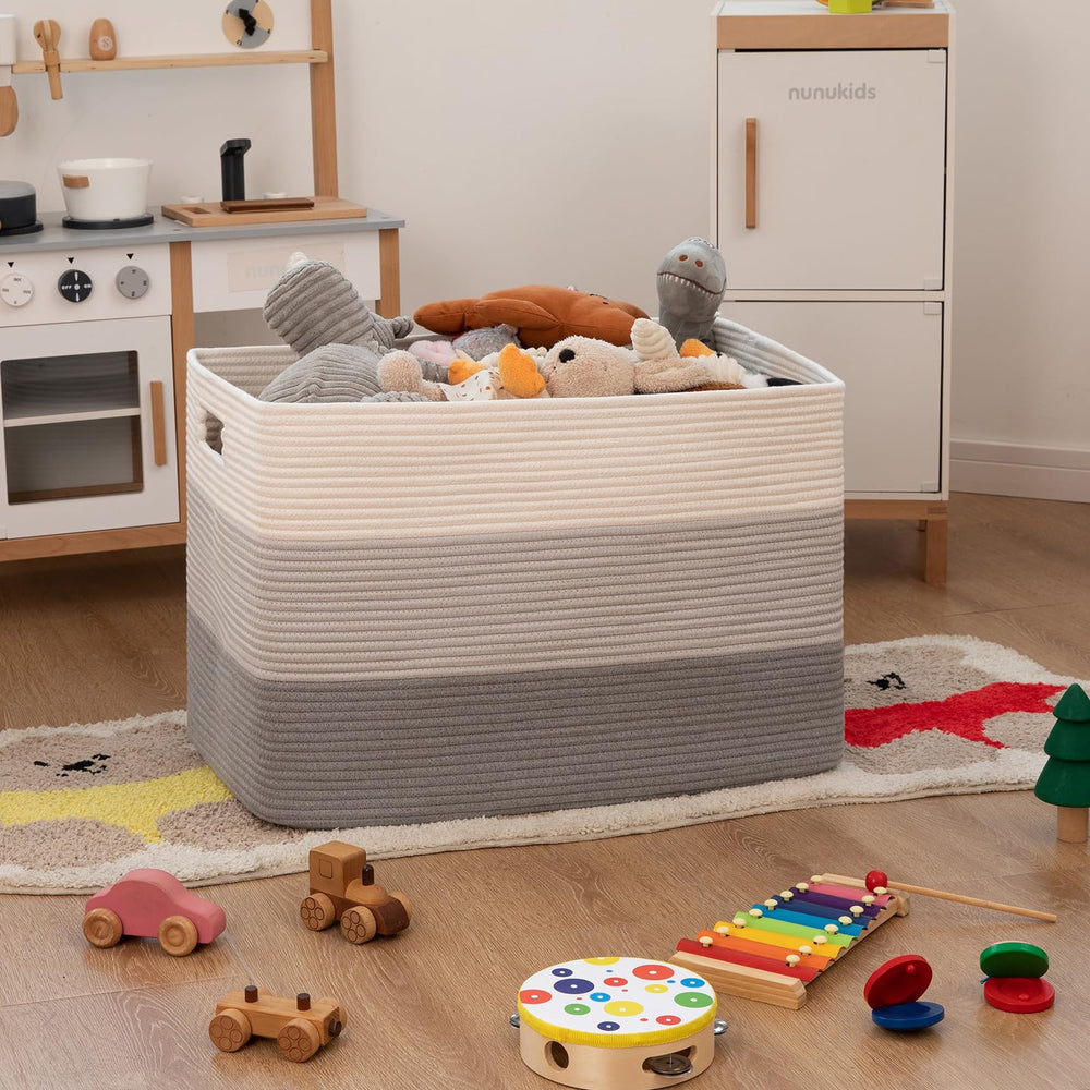 OIAHOMY rectangle basket with handles side view for easy laundry transport.