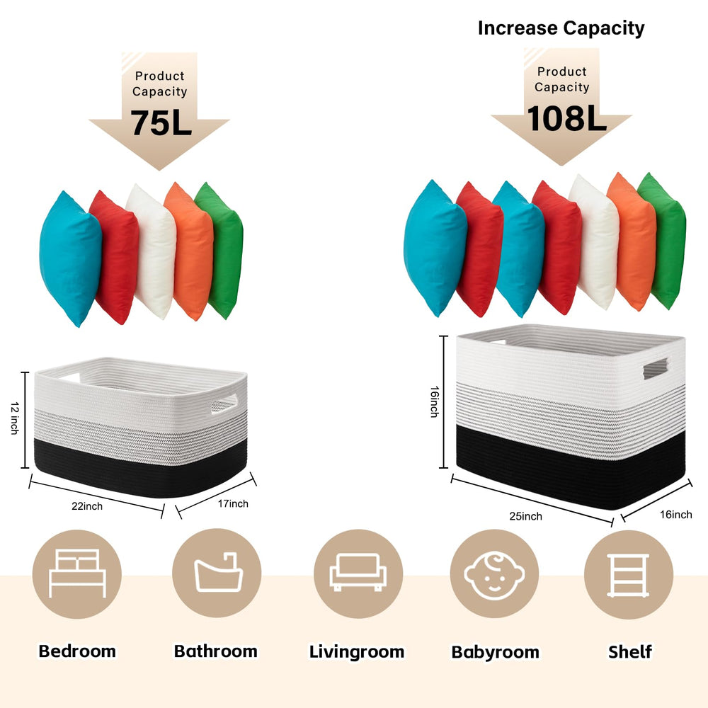 OIAHOMY rectangle basket with handles and reinforced stitching for easy transport.