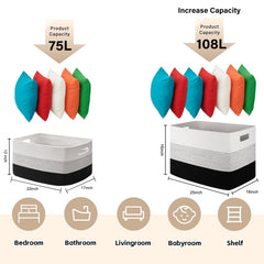 OIAHOMY rectangle basket with handles and reinforced stitching for easy transport.
