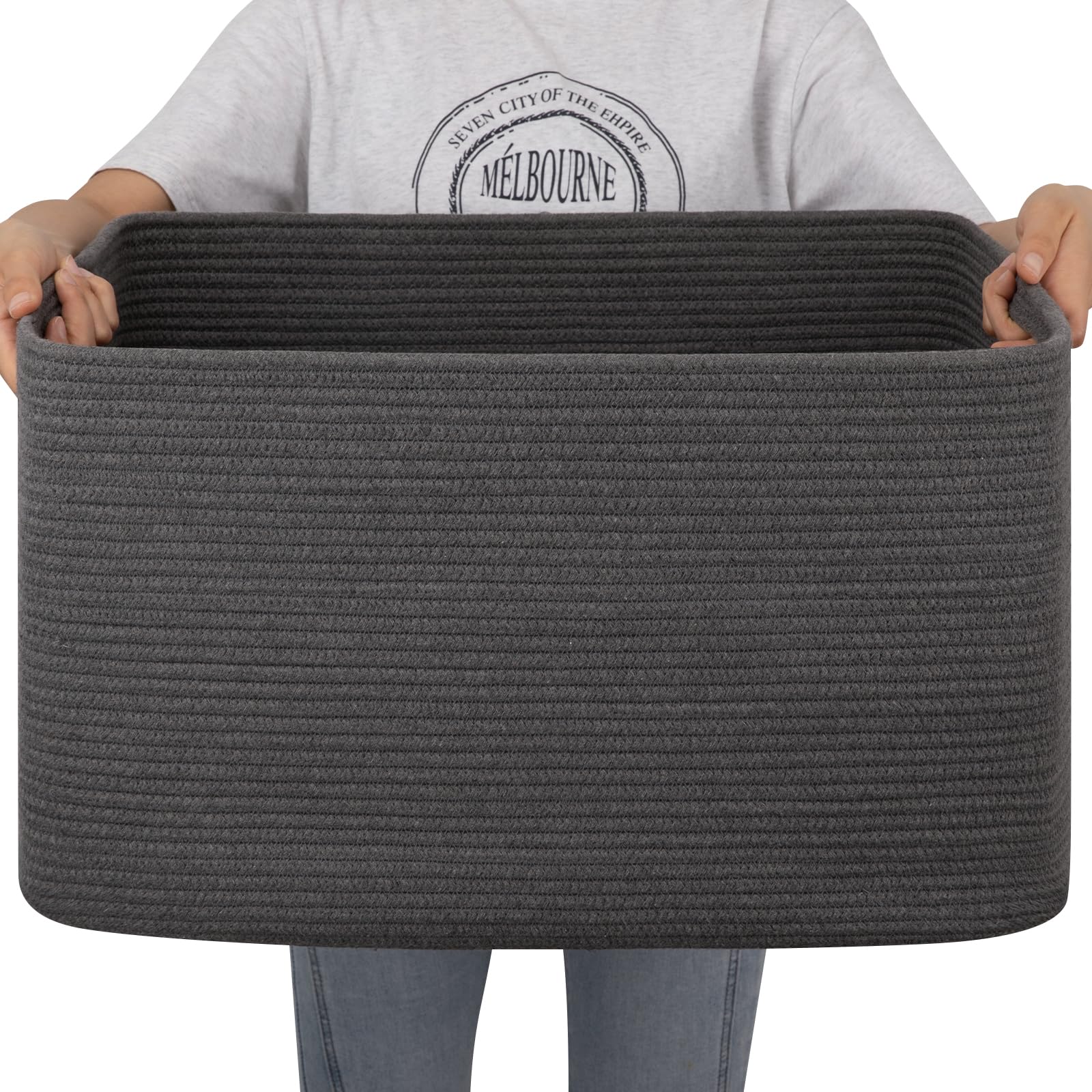 OIAHOMY rectangle blanket basket filled with throws for living room organization.