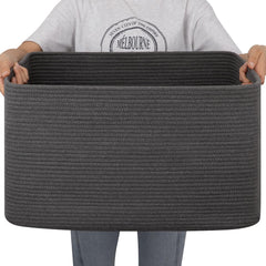 OIAHOMY rectangle blanket basket filled with throws for living room organization.