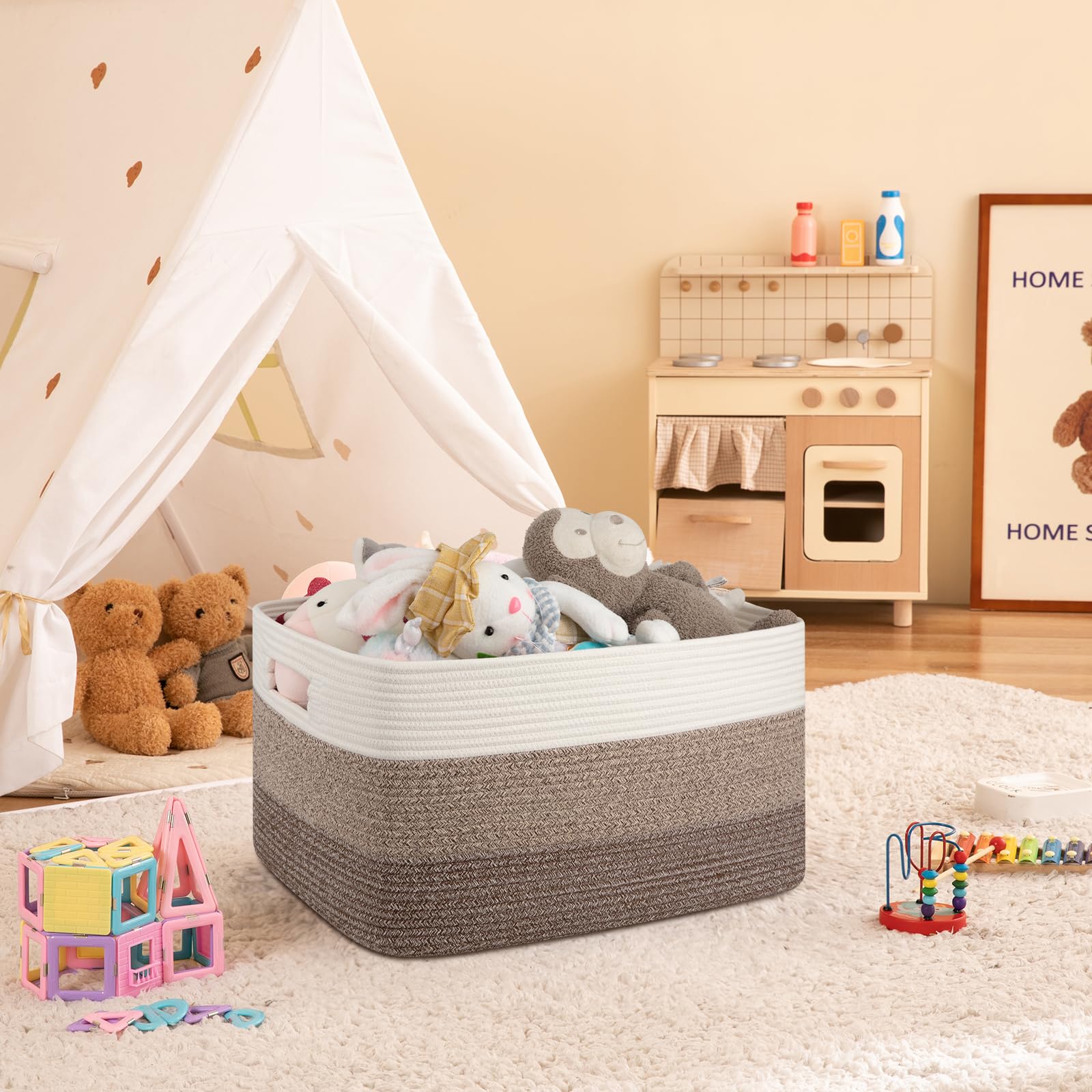 OIAHOMY blanket basket handles showcased for easy moving between rooms
