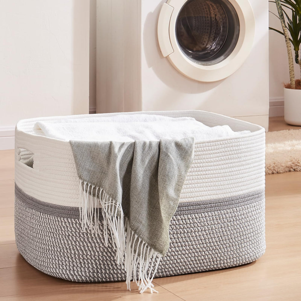 OIAHOMY rectangle woven basket closeup rope cotton for durable storage
