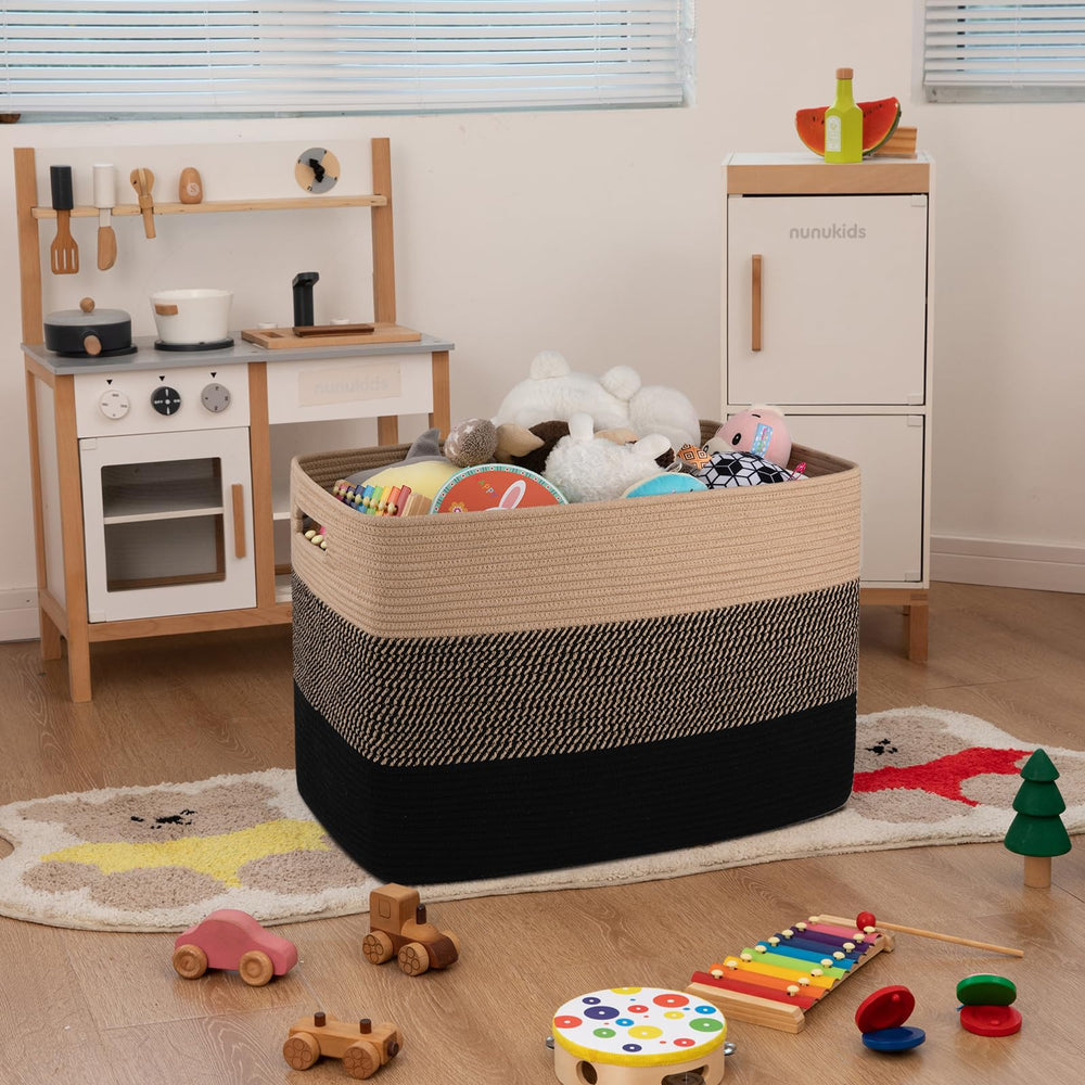 OIAHOMY rectangle woven basket with handles, sturdy for moving toys or clothes