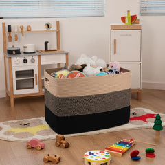 OIAHOMY rectangle woven basket with handles, sturdy for moving toys or clothes