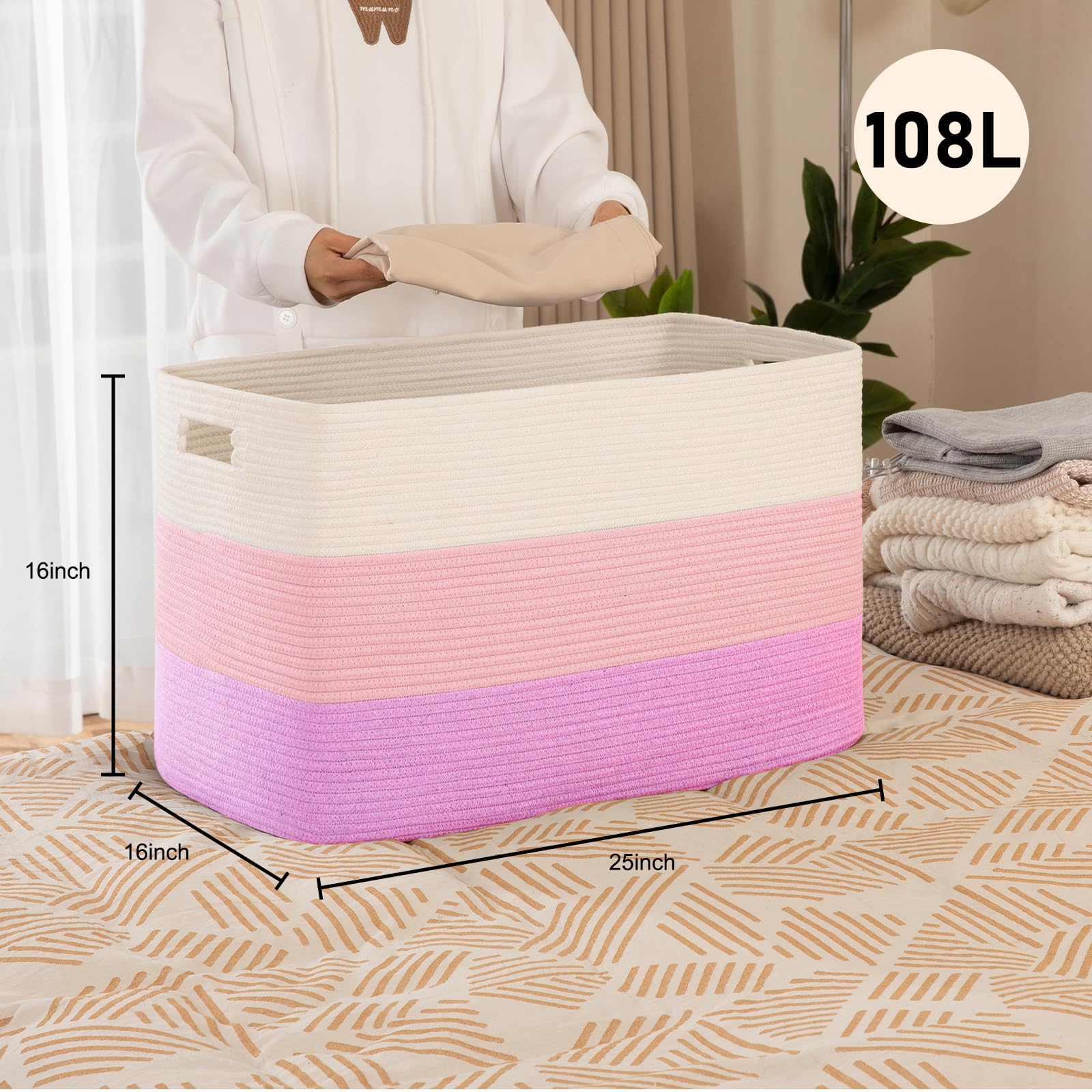 OIAHOMY rectangle woven storage basket keeps blankets tidy and accessible