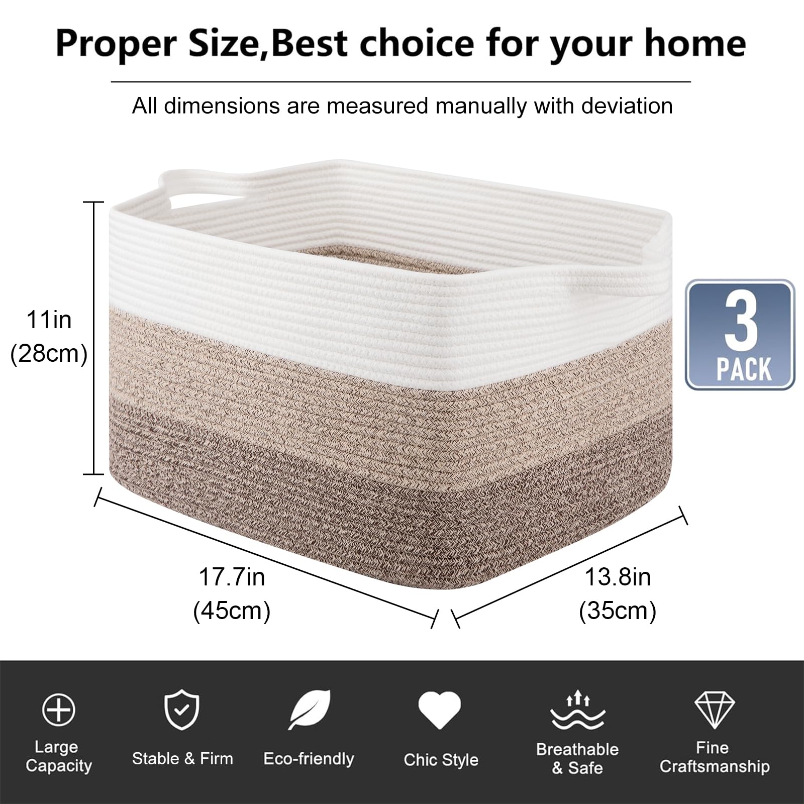 OIAHOMY rectangle woven storage basket folded and expanded to show collapsible design.