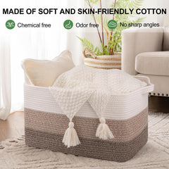 OIAHOMY rectangle woven storage basket yellow side view showing spacious interior.