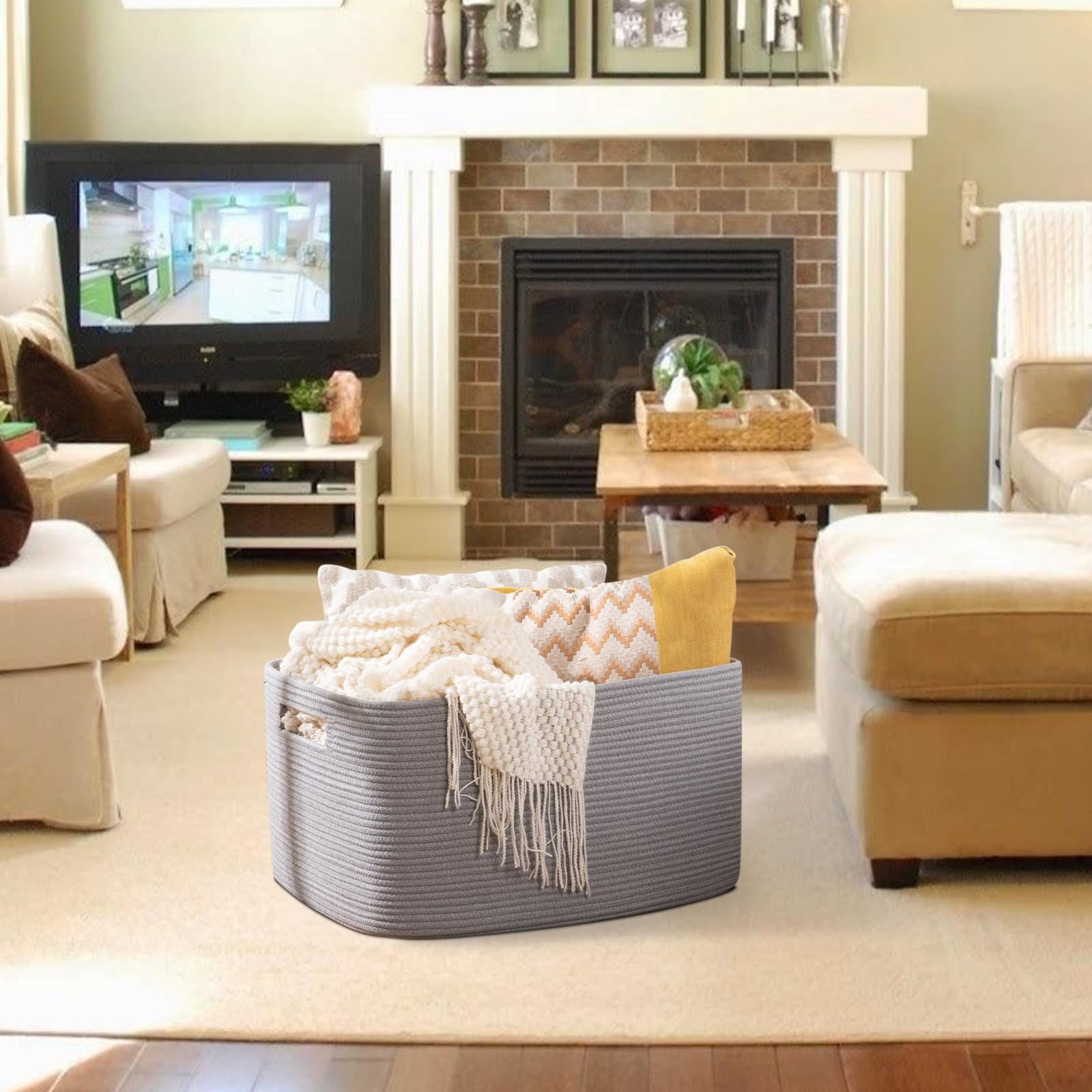 OIAHOMY cotton rope basket safe for kids and pets with no sharp edges