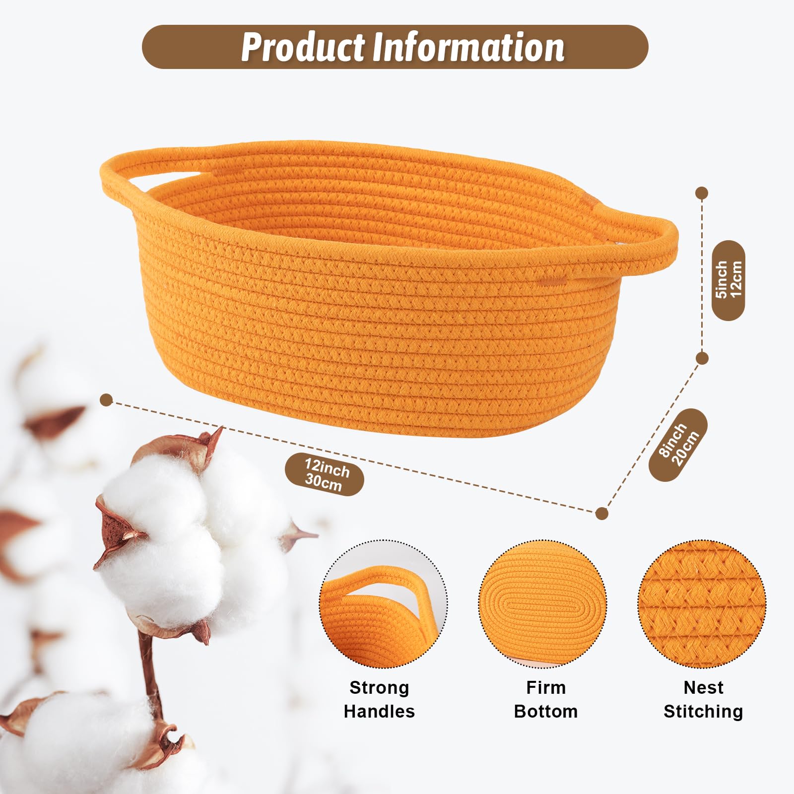 OIAHOMY small rope basket with sturdy side handles for easy transport.
