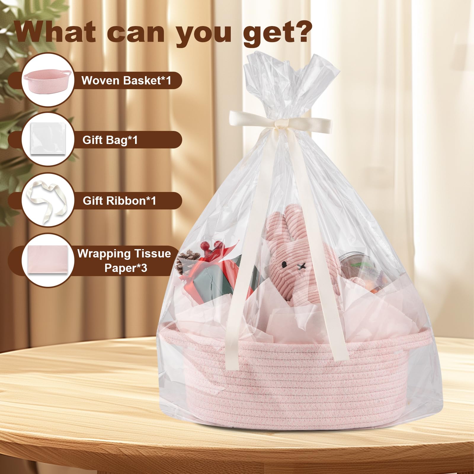 OIAHOMY small woven basket pink, tidy nursery organization.