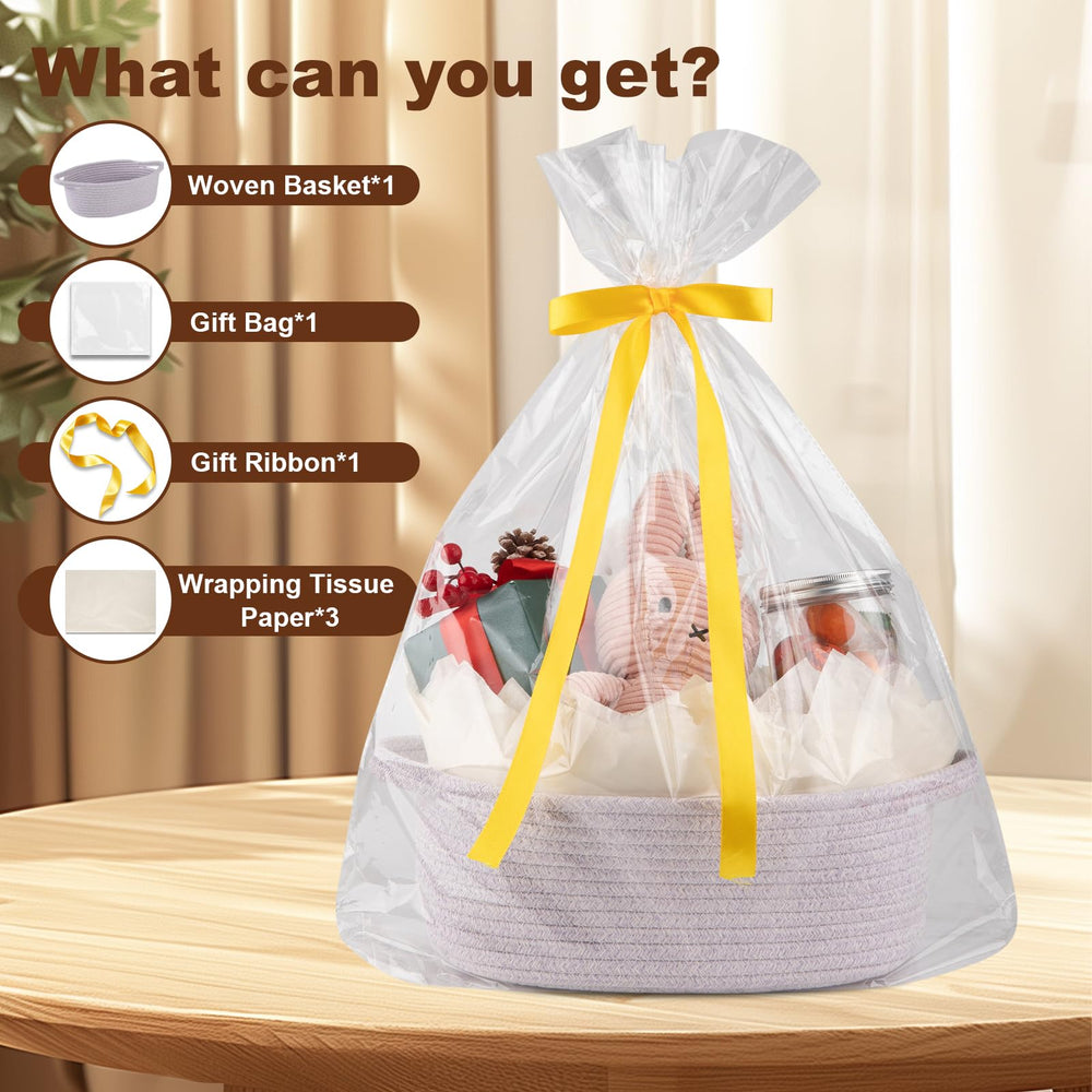 OIAHOMY small woven basket with gift bag and purple ribbon