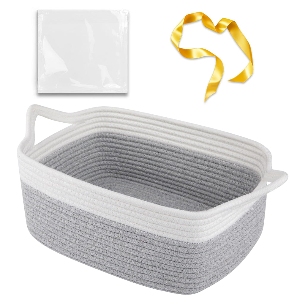 OIAHOMY small woven rope basket with gift bag and ribbon, ideal for ready-made gift presentation.