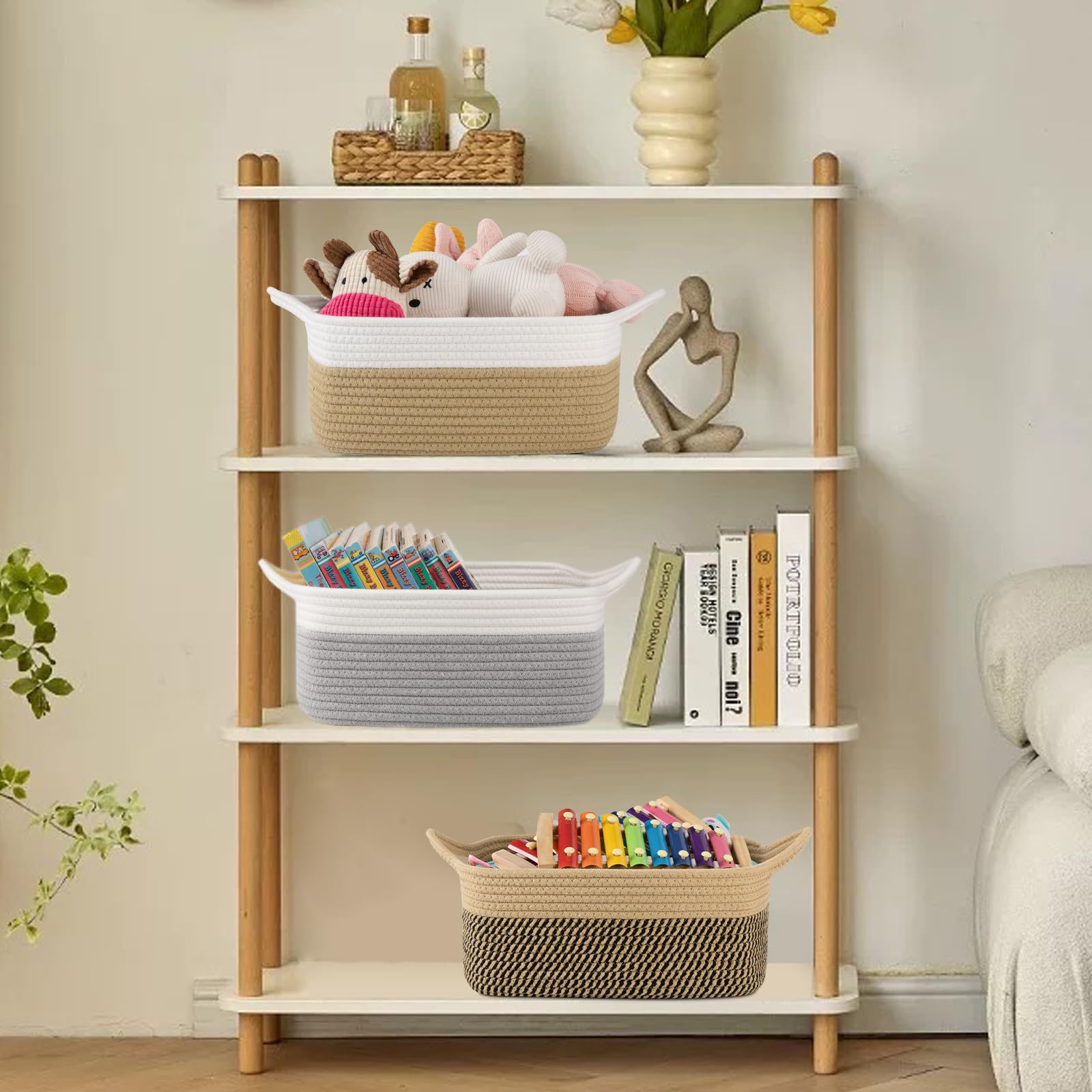 OIAHOMY living room shelf setup shows decorative, practical storage.