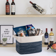 OIAHOMY storage basket with 3-heeled braided handles for easy portability.