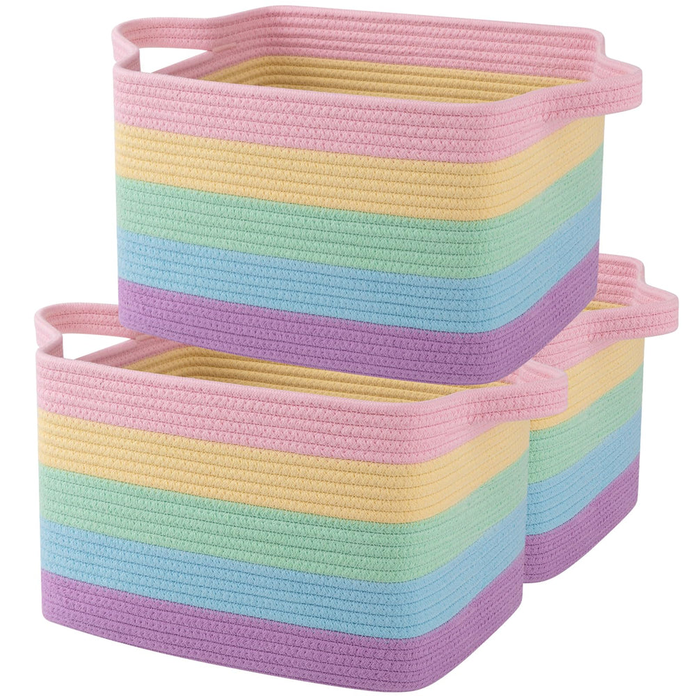 OIAHOMY storage basket 3-pack rainbow pastel for toy organization.