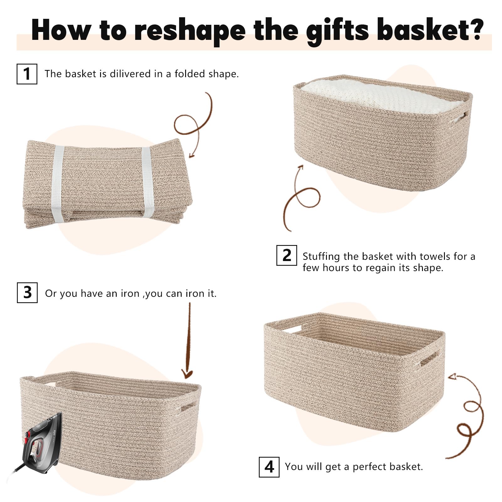 OIAHOMY storage basket folded during shipping, easily reshaped for tidy organization.
