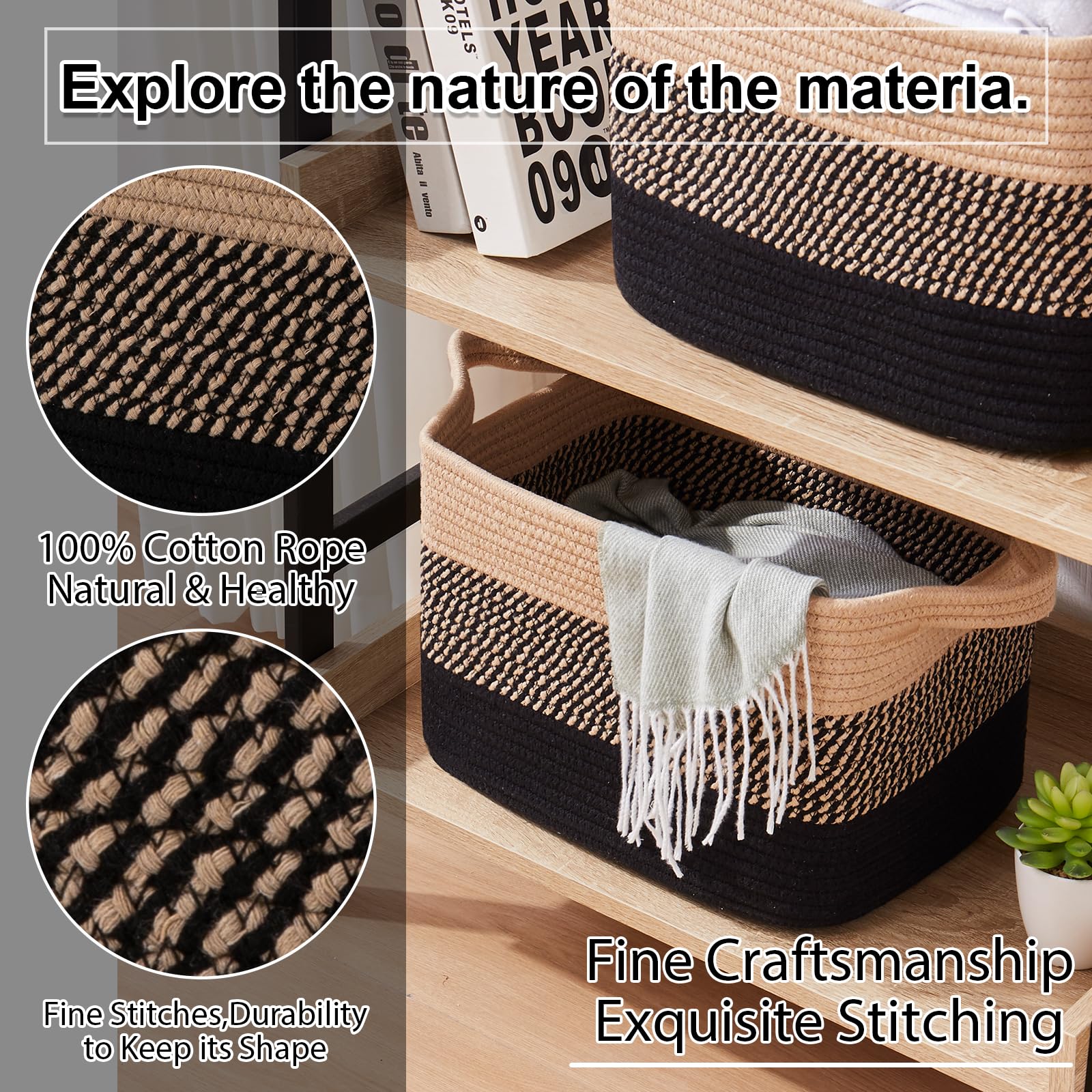 OIAHOMY storage basket color variation in black and brown for versatile decor.