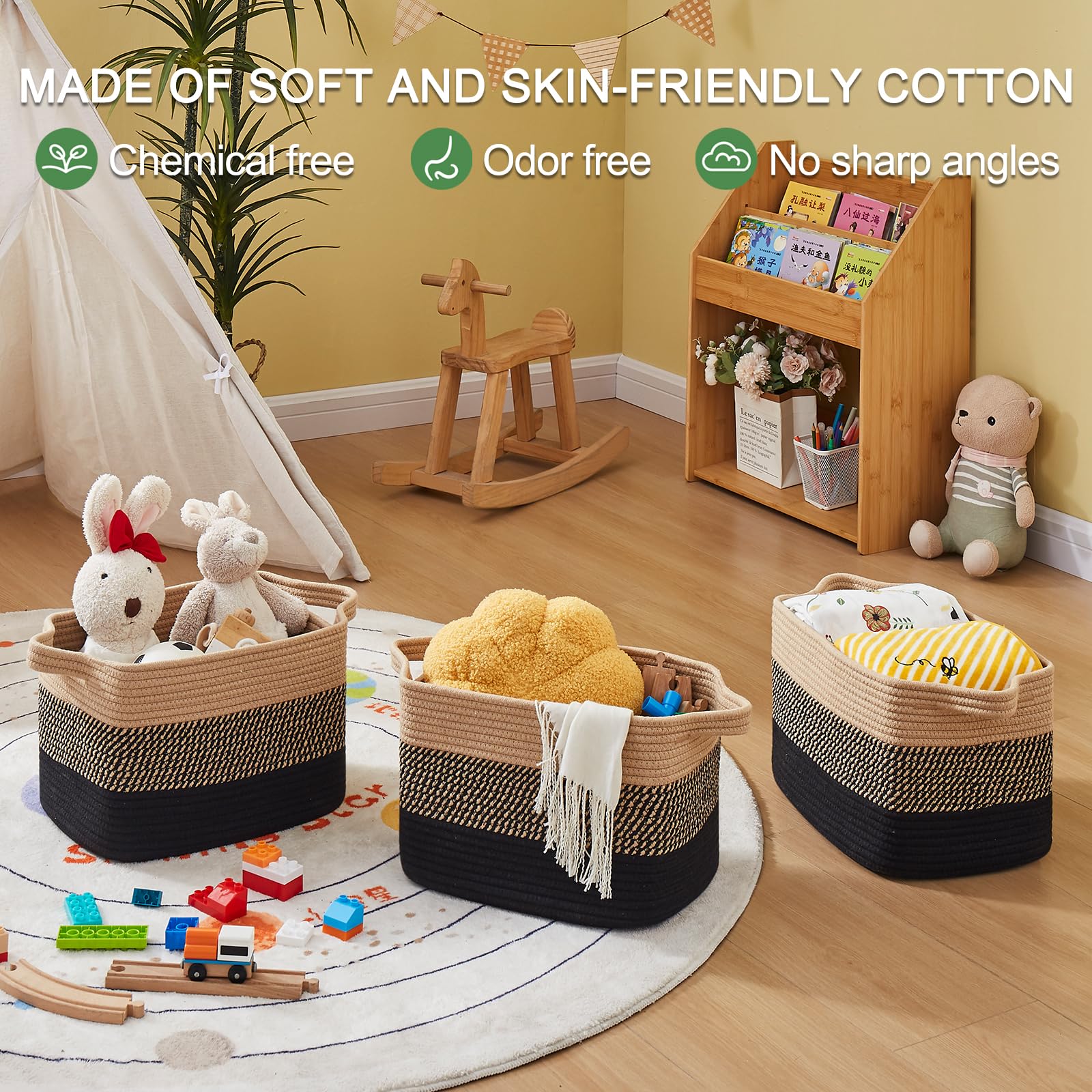 OIAHOMY storage basket folded design with built-in handles for easy portability.