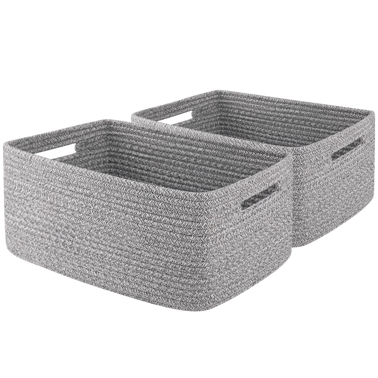 OIAHOMY storage basket grey two-pack front view ideal for organizing books and toys