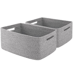 OIAHOMY storage basket grey two-pack front view ideal for organizing books and toys