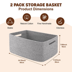 OIAHOMY storage basket grey two-pack inside a cubby for tidy closet organization