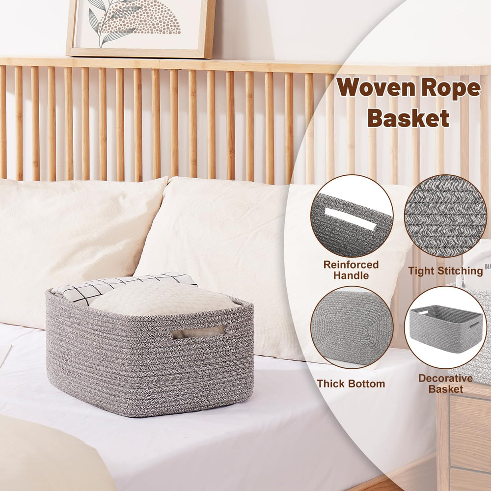 OIAHOMY storage basket grey folded packaging demonstrating quick reshaping and soft cotton rope