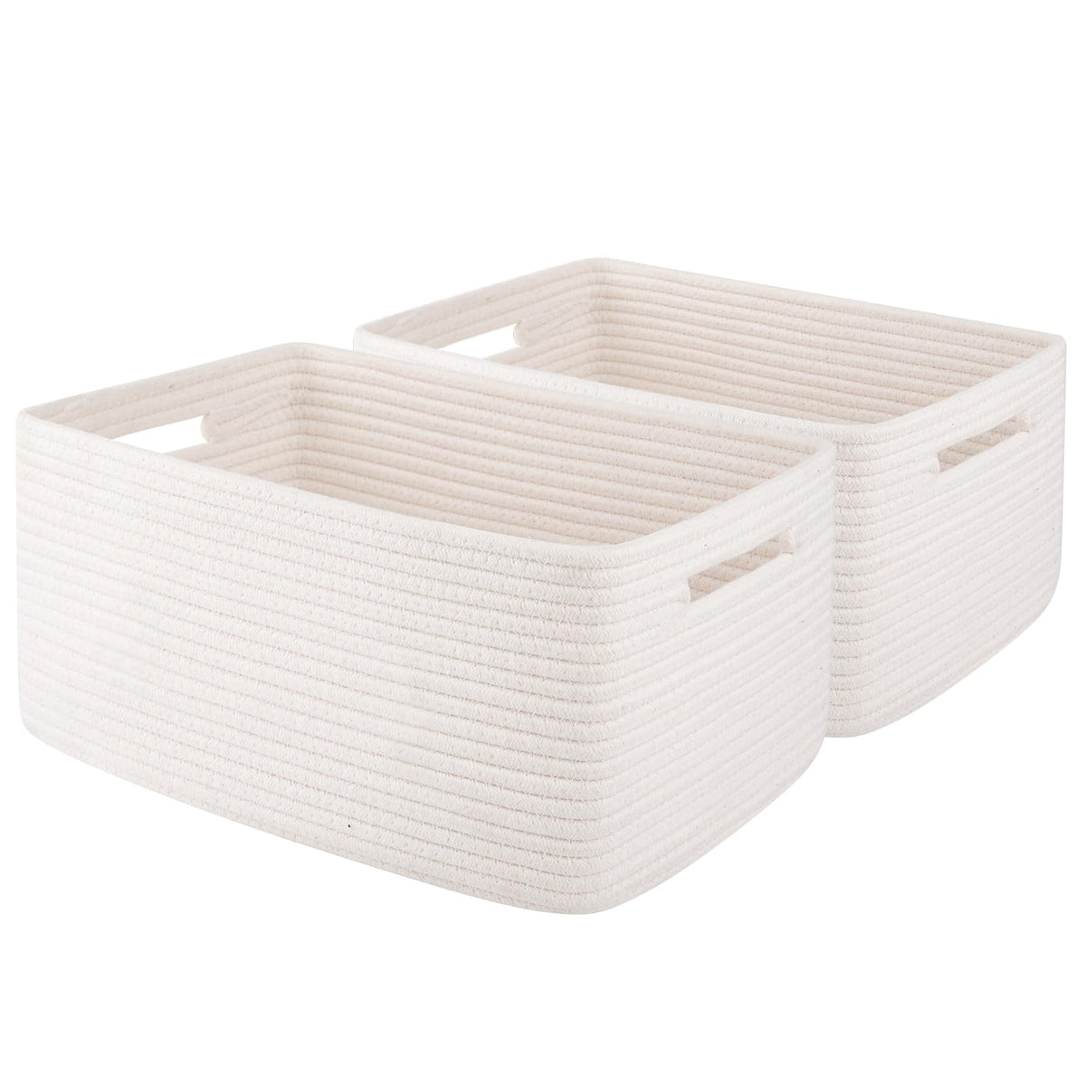 OIAHOMY storage basket 2-pack white on shelf for tidy closet organization.