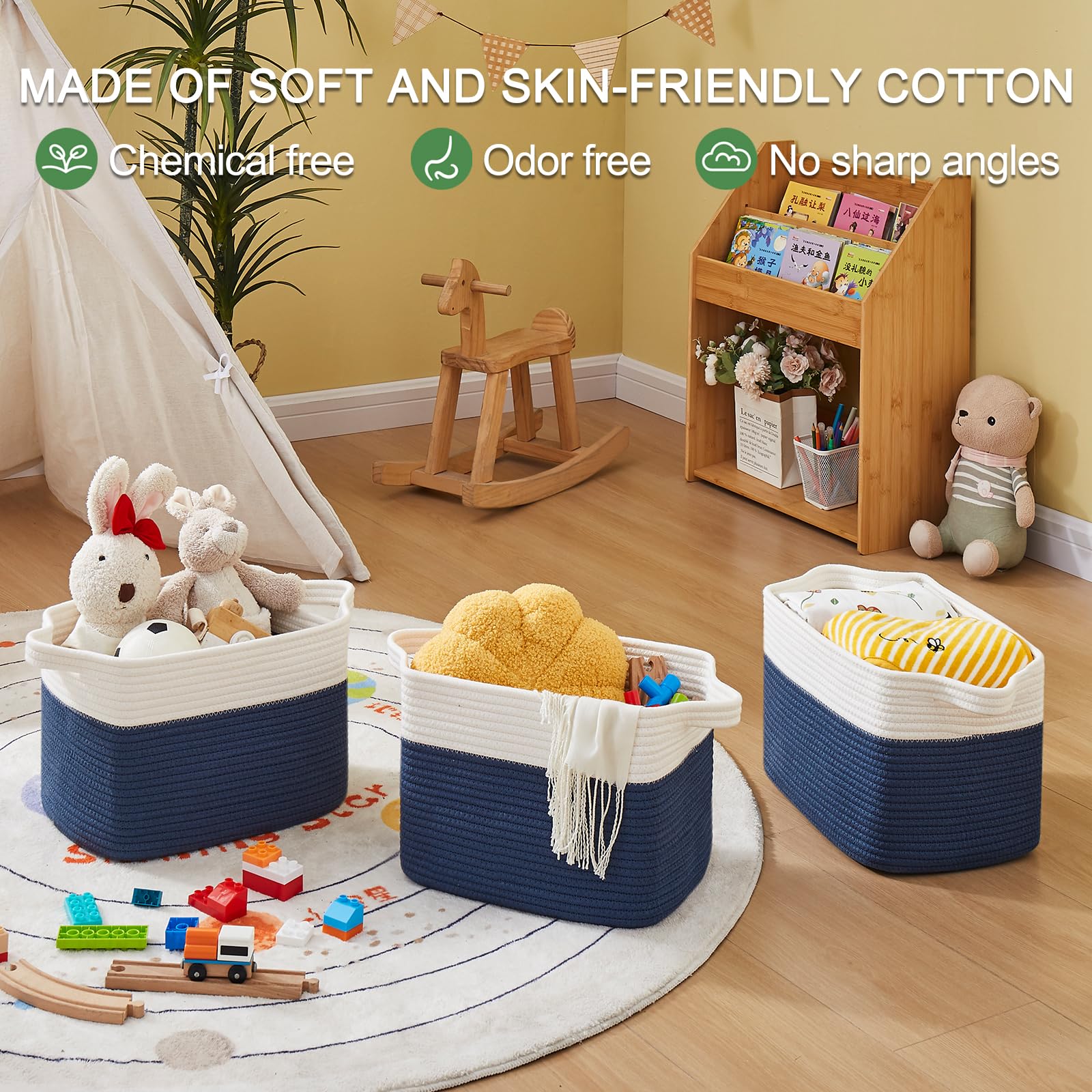OIAHOMY cotton rope baskets soft texture gentle on floors and furniture.