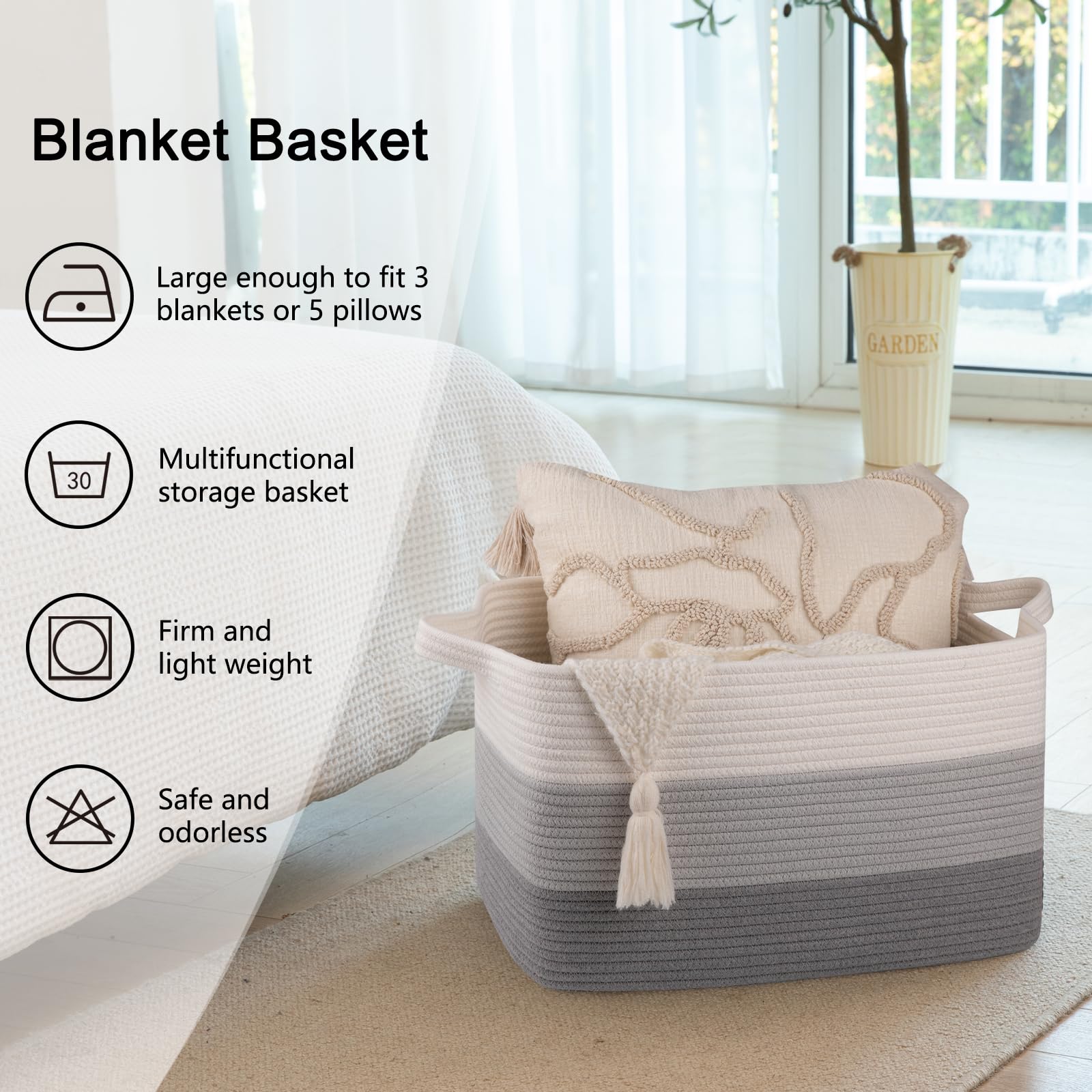 OIAHOMY washable cotton rope basket gradient grey is simple to clean.