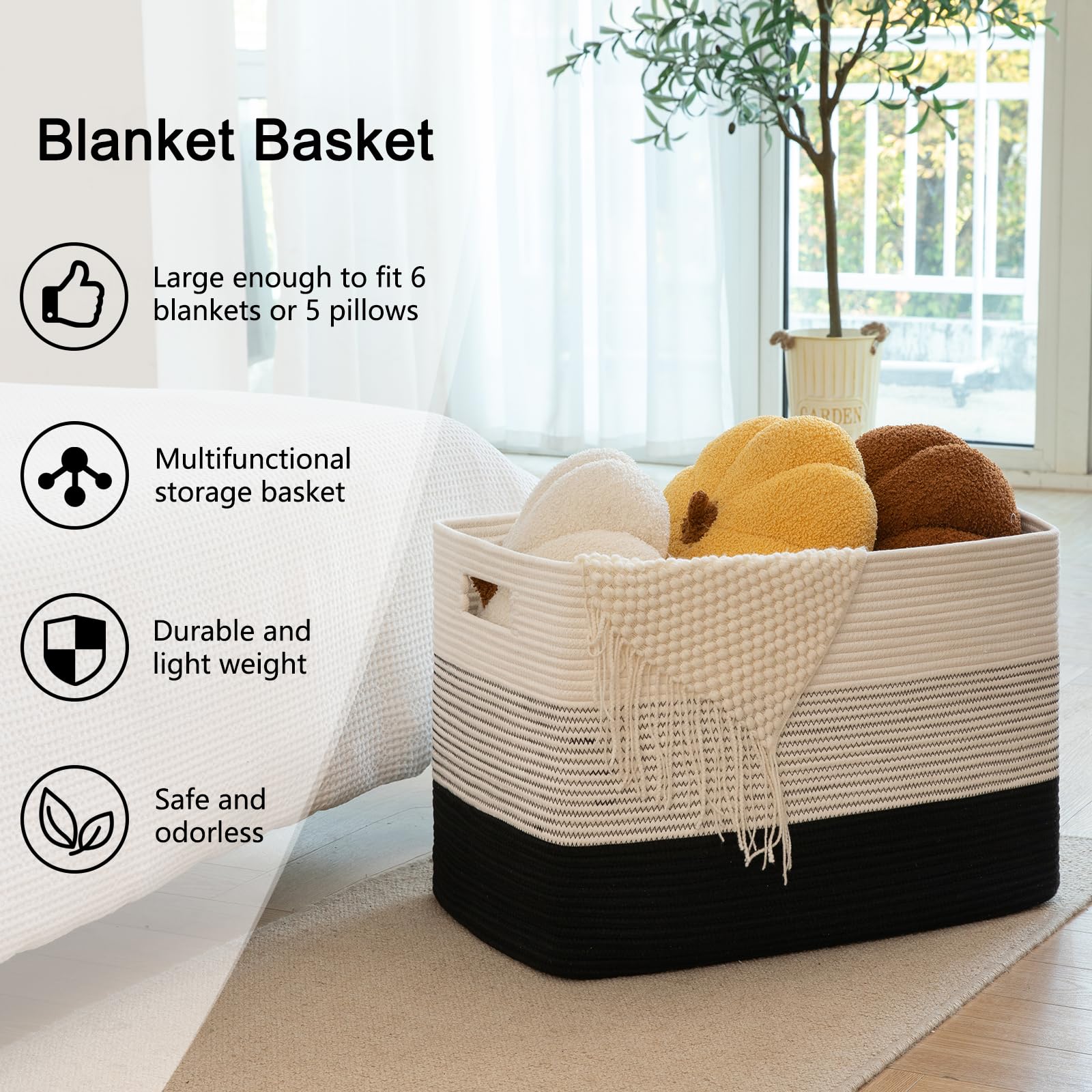 OIAHOMY washable cotton rope basket supports easy cleaning.
