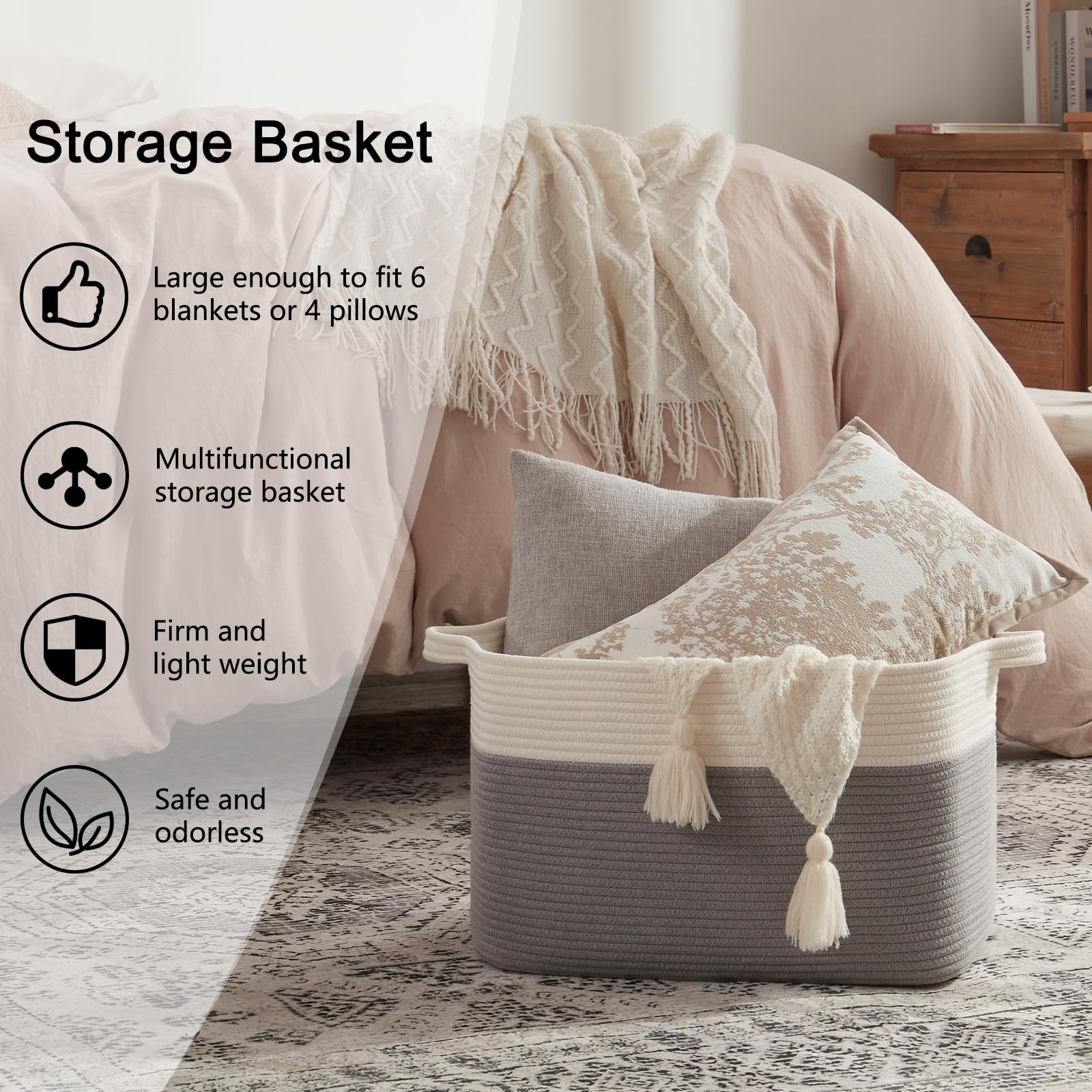 OIAHOMY washable woven basket simple care by hand or machine.