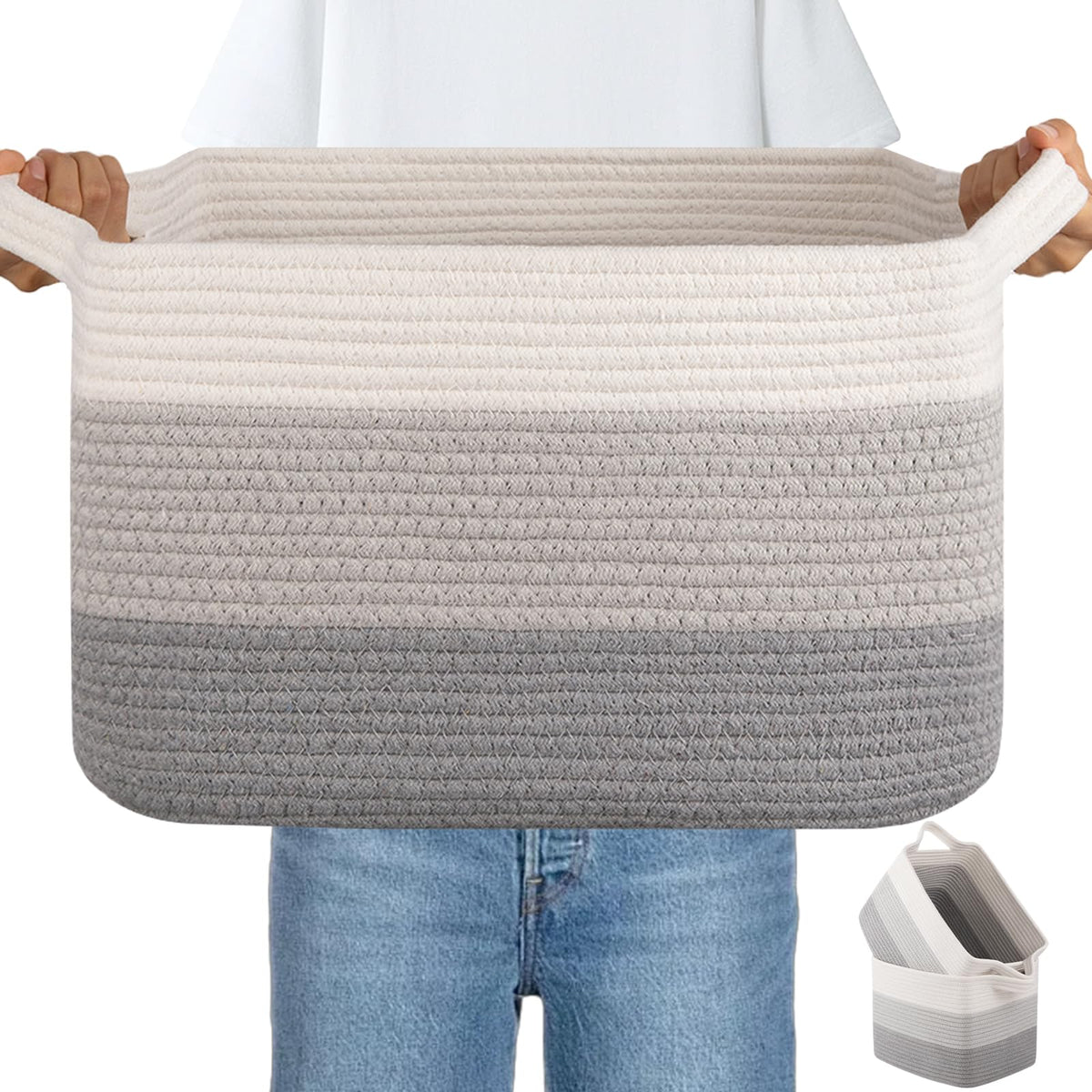 OIAHOMY woven storage basket gradient gray keeps toys organized and tidy