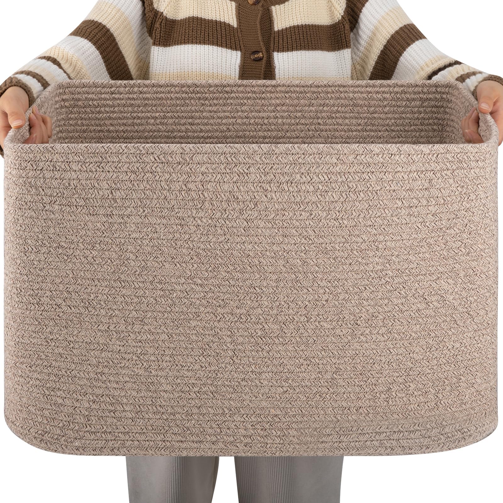 OIAHOMY XXLarge Rectangle Basket front view shows spacious blanket storage.