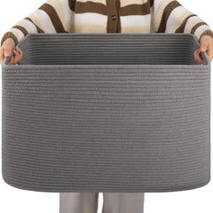 OIAHOMY blanket basket front view shows sturdy cotton weave for tidy storage.