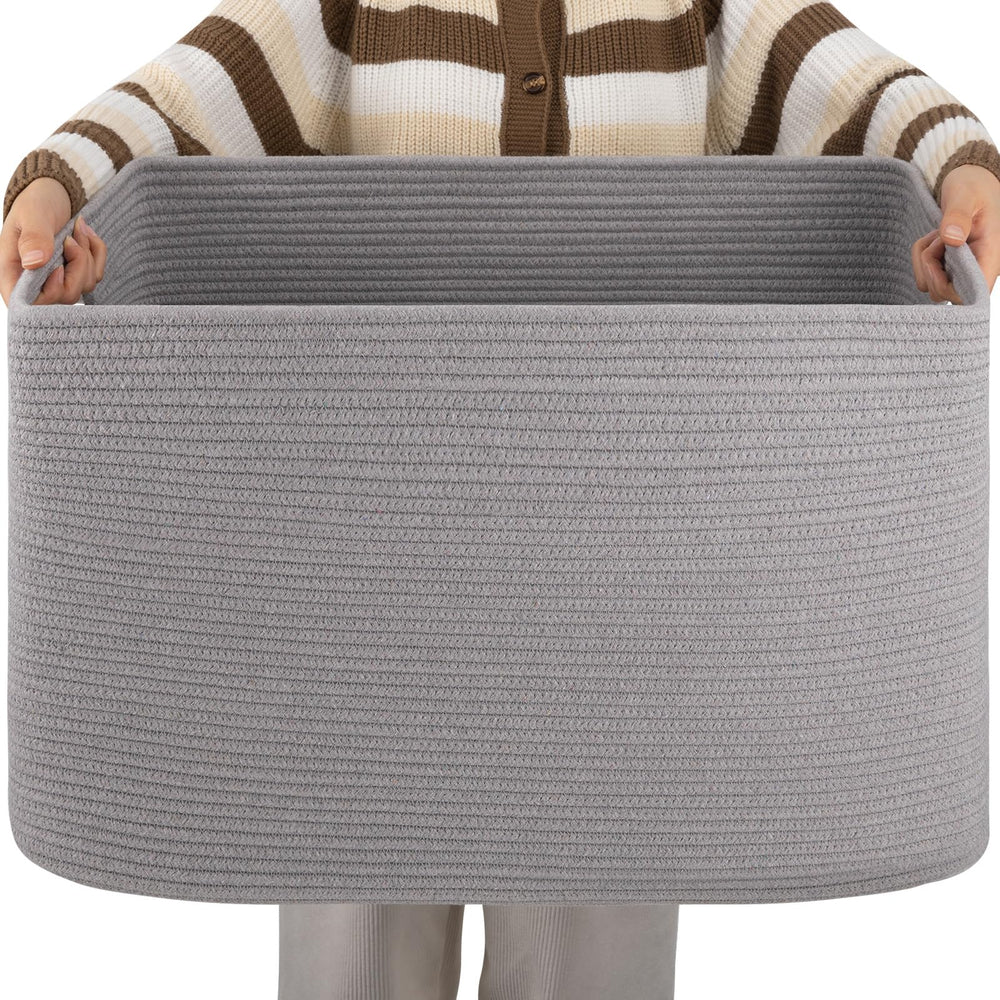 OIAHOMY XXLarge grey blanket basket holding throws neatly in a living space