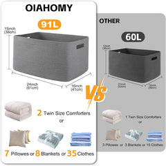 OIAHOMY blanket basket with handles demonstrates easy portability around the home.