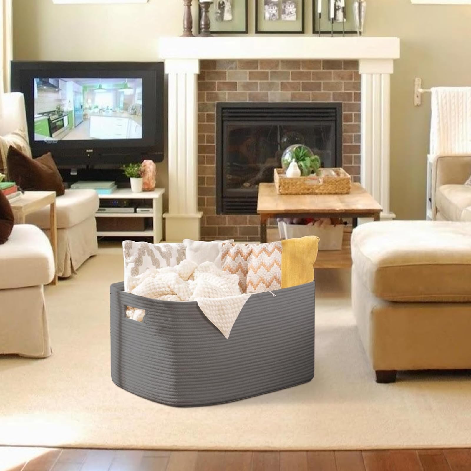 OIAHOMY XXLarge basket side view reveals ample capacity for bulky throws.