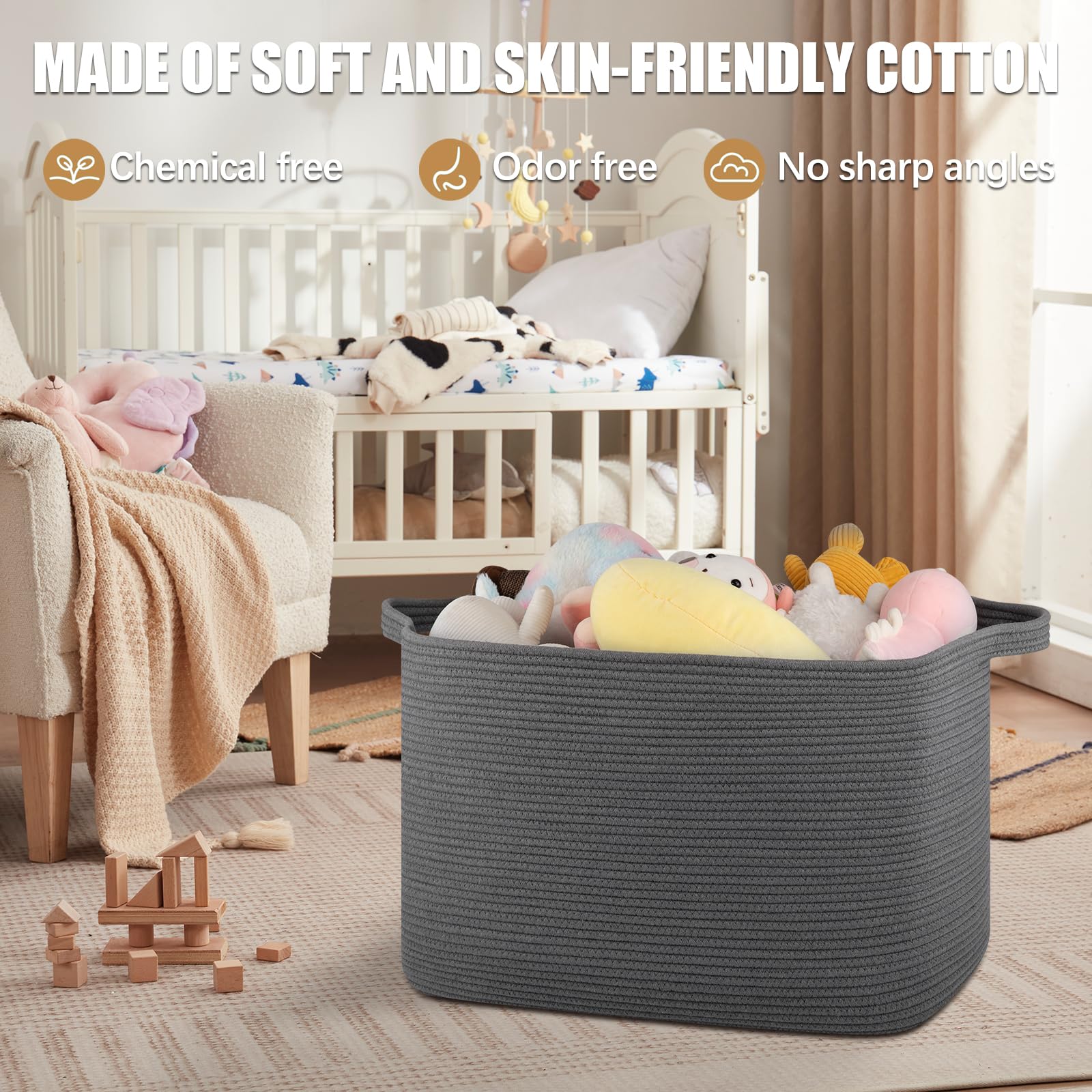 OIASKET 118L blanket basket in living room blends with decor