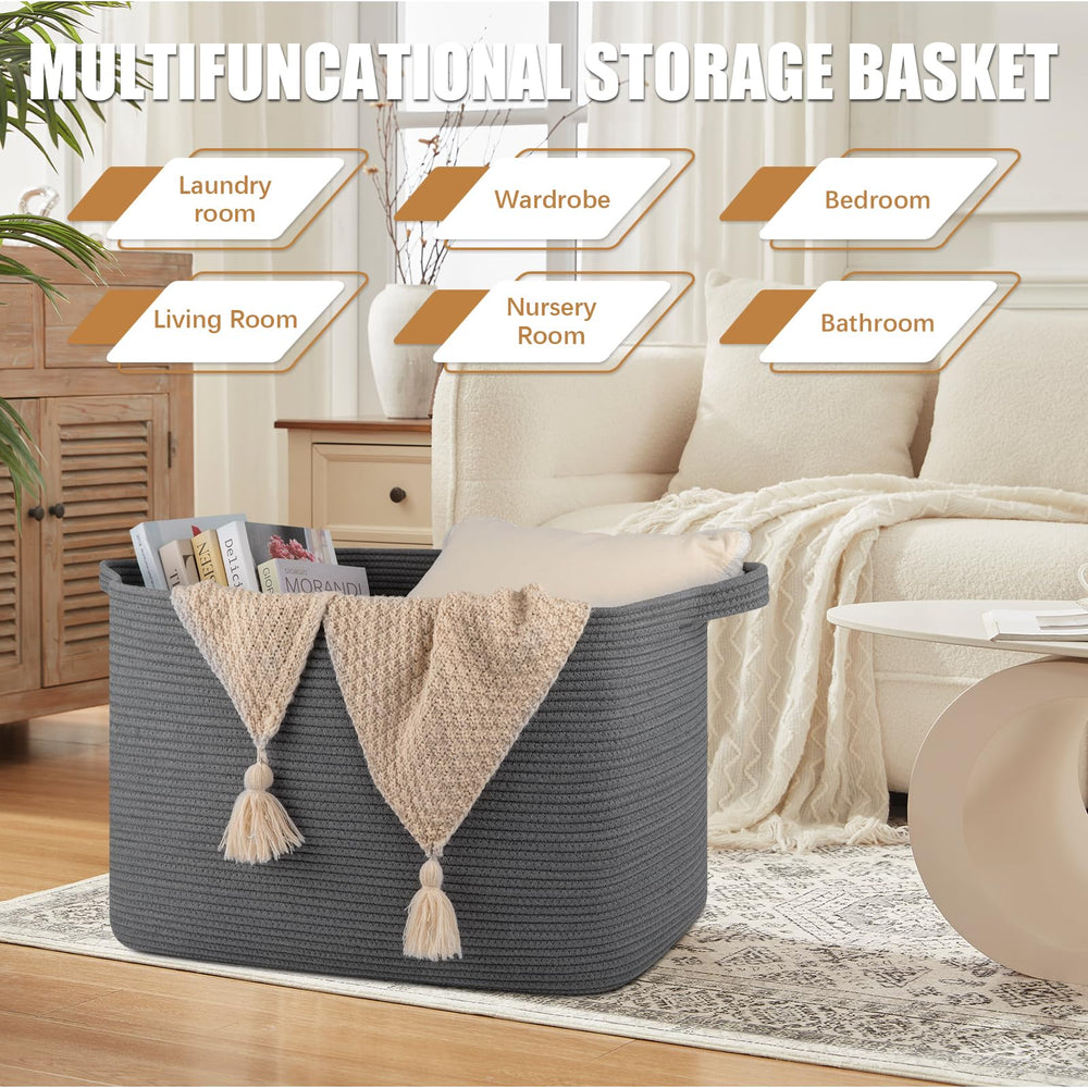 OIASKET 118L blanket basket open top with blankets inside