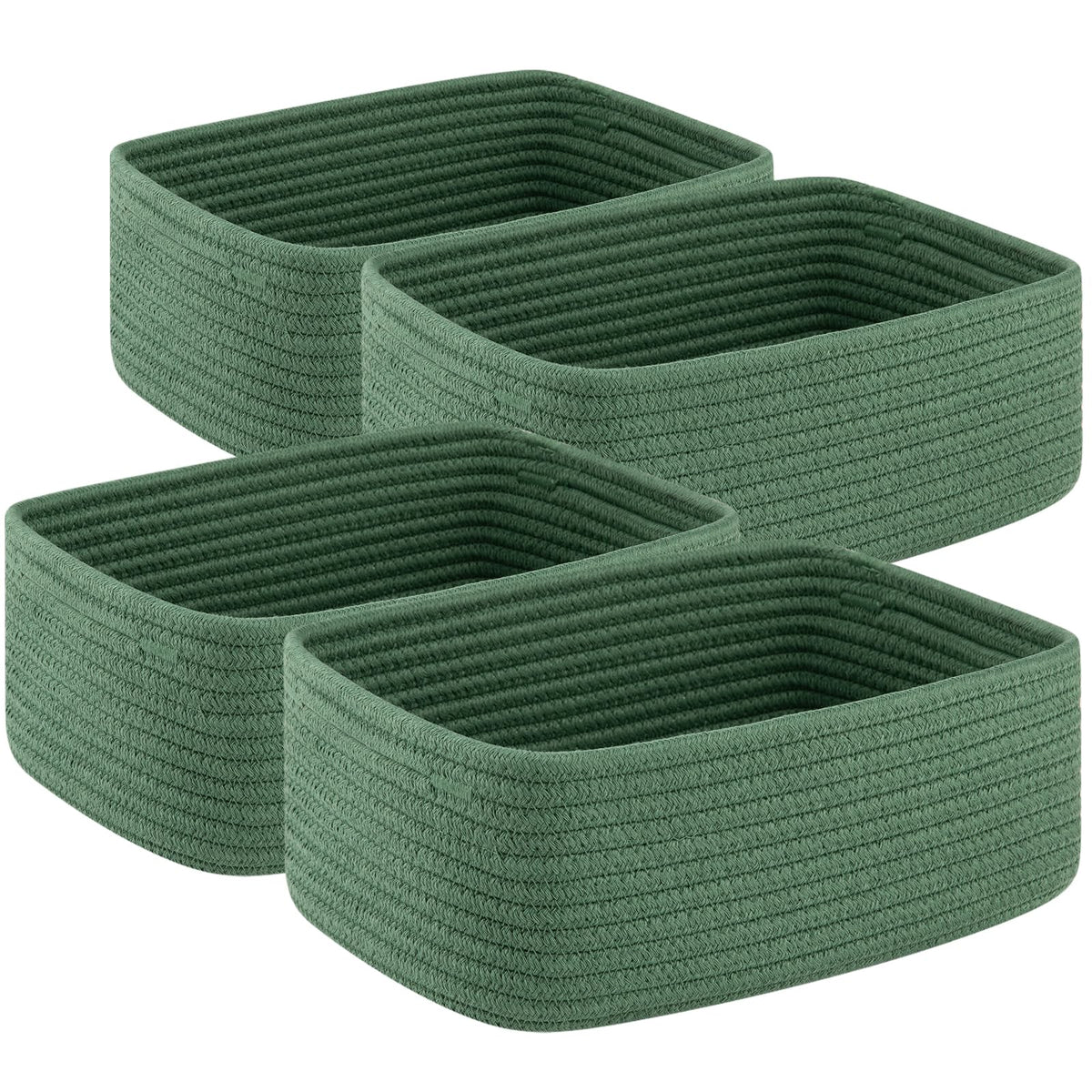 OIASKET 4-pack small storage baskets in green provide neat towels storage on shelves.