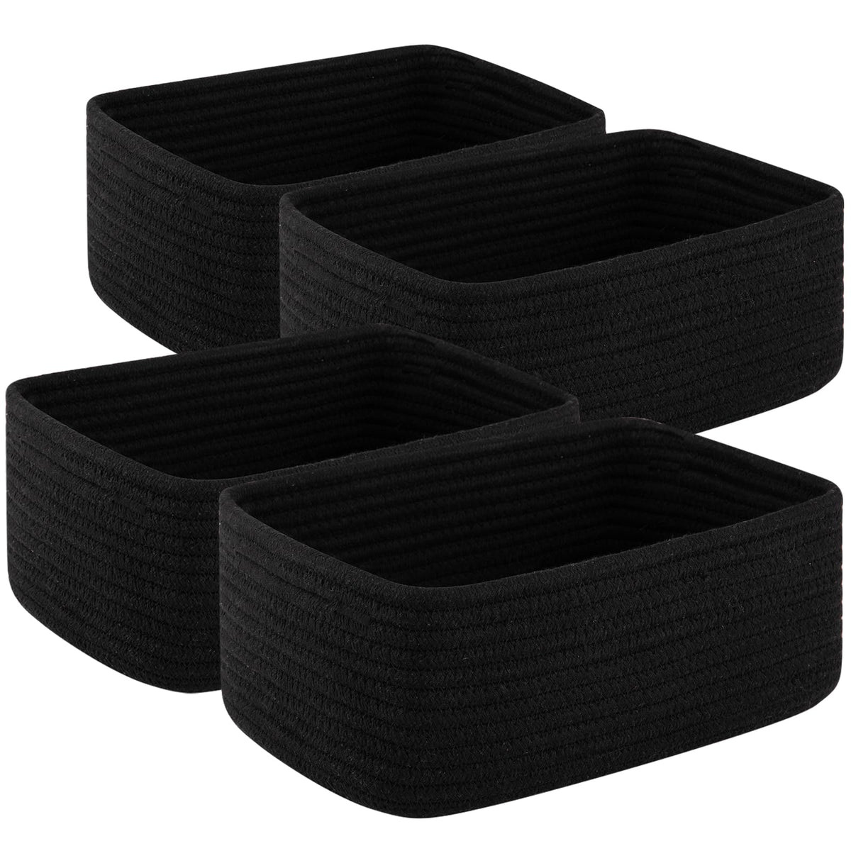 OIASKET 4-pack black storage basket closeup, cotton rope craft ideal for toy organization