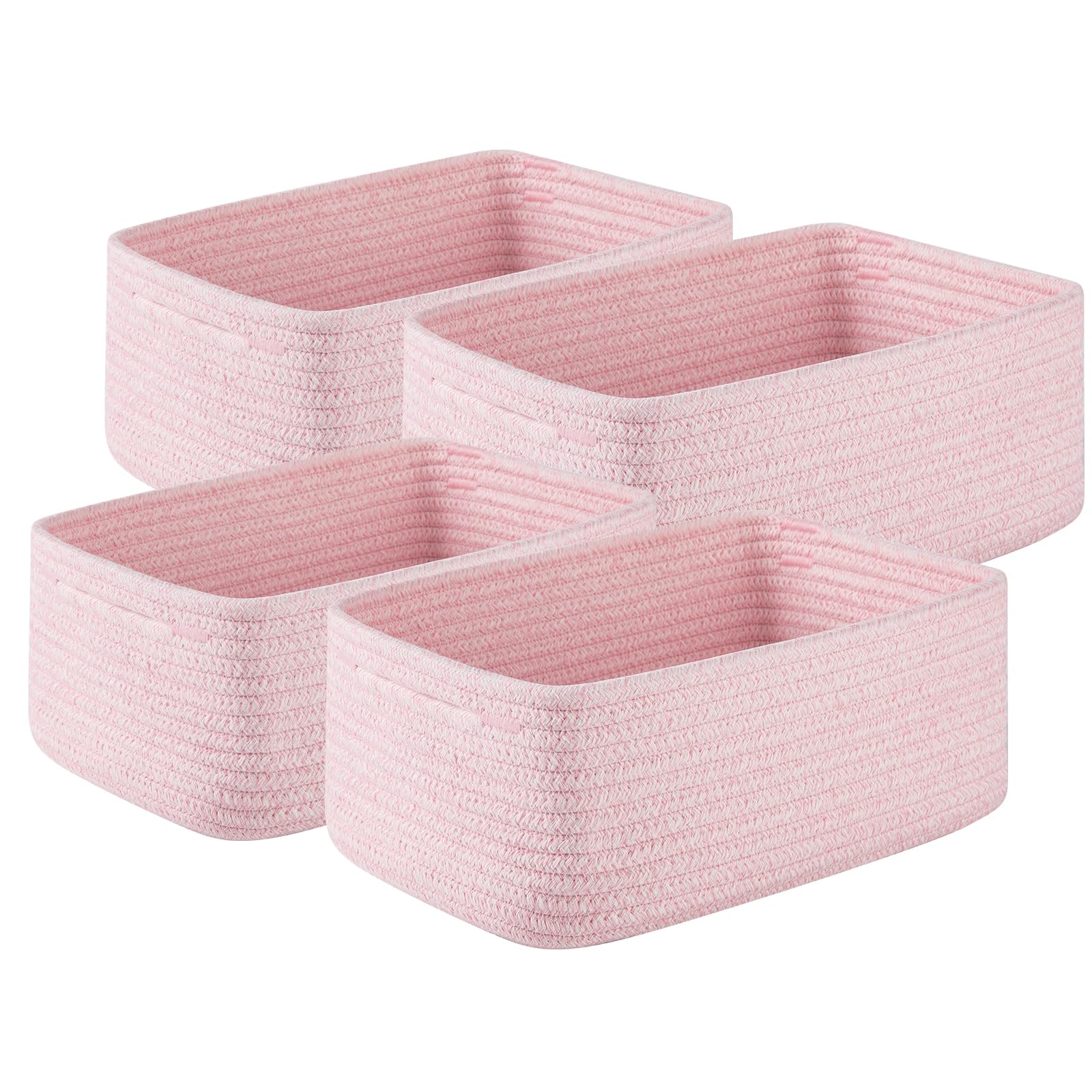 OIASKET 4-pack pink storage baskets arranged on a shelf for organization